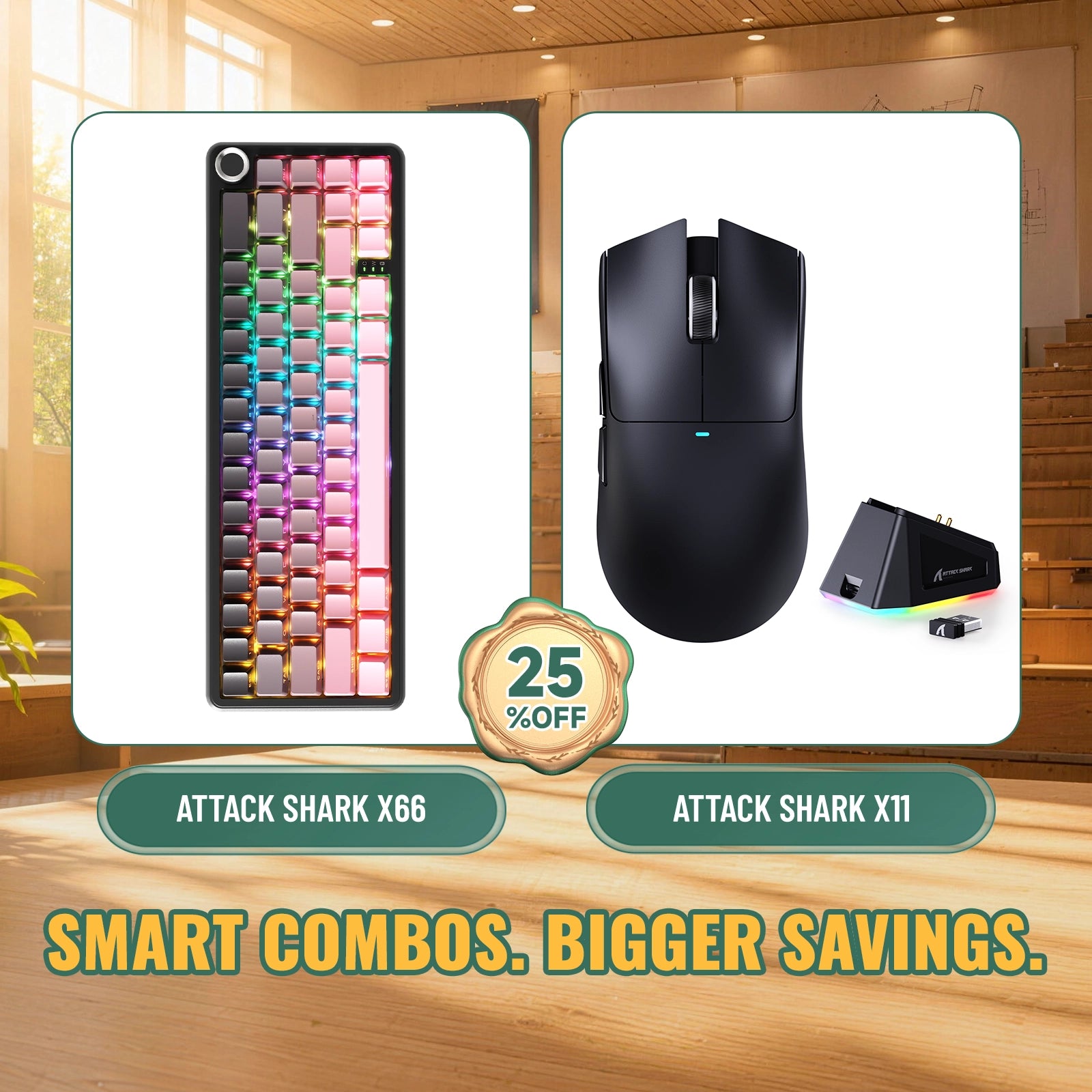 Pack clavier mécanique sans fil ATTACK SHARK X66 + souris gaming sans fil X11