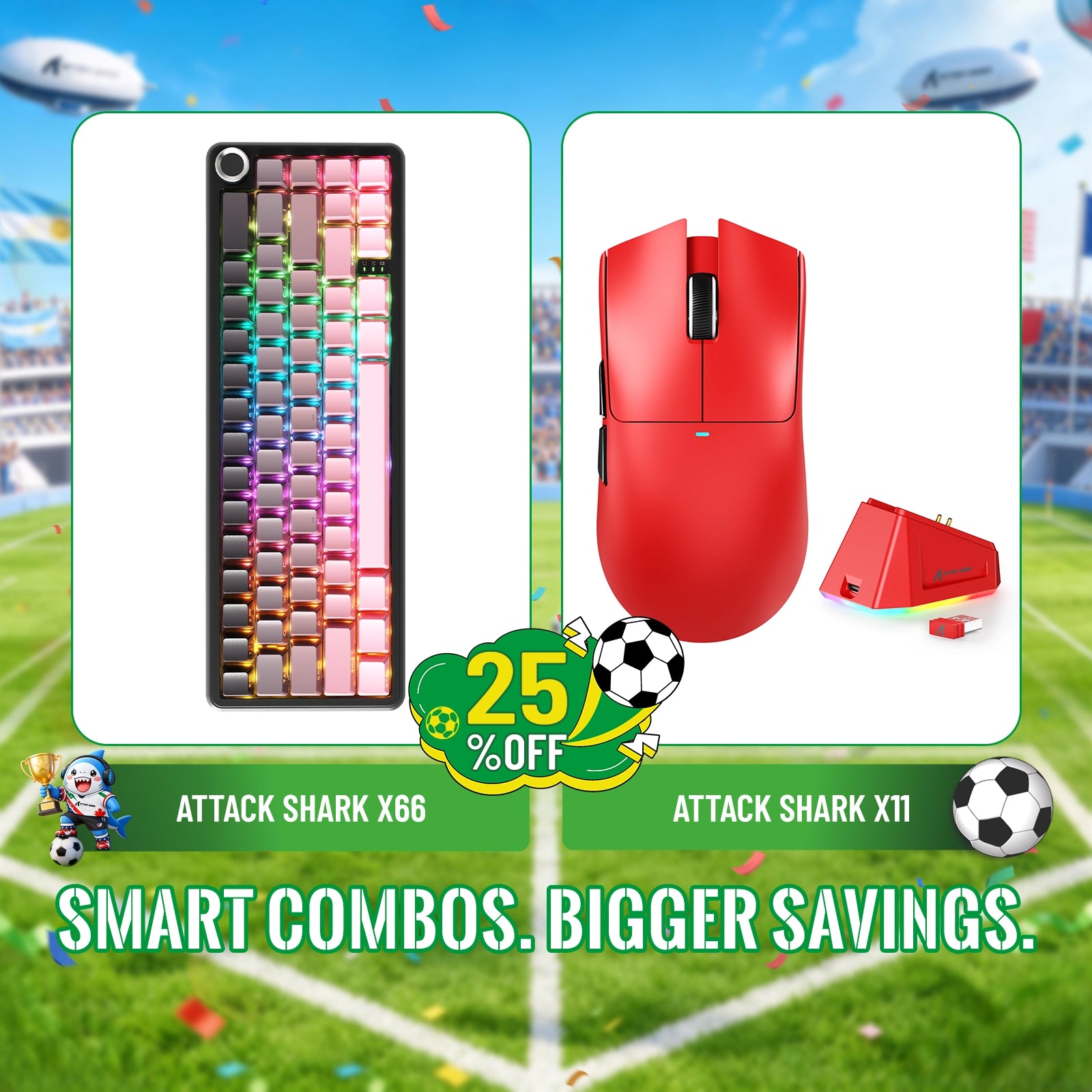 Pack clavier mécanique sans fil ATTACK SHARK X66 + souris gaming sans fil X11