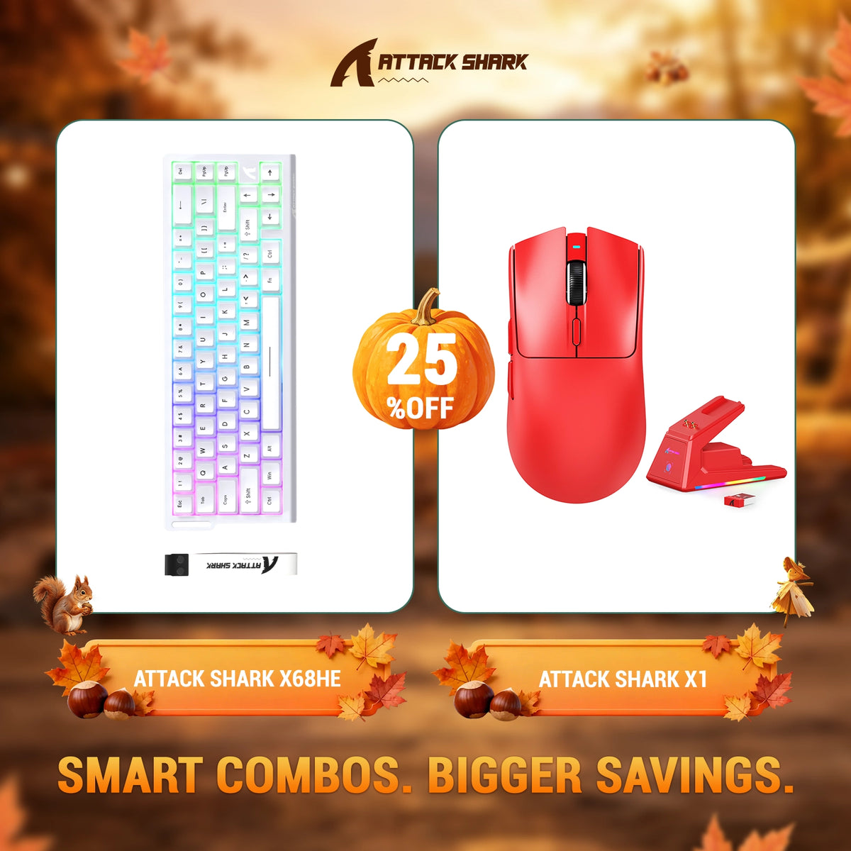 Pack clavier à déclenchement rapide ATTACK SHARK X68HE + souris gaming sans fil X1