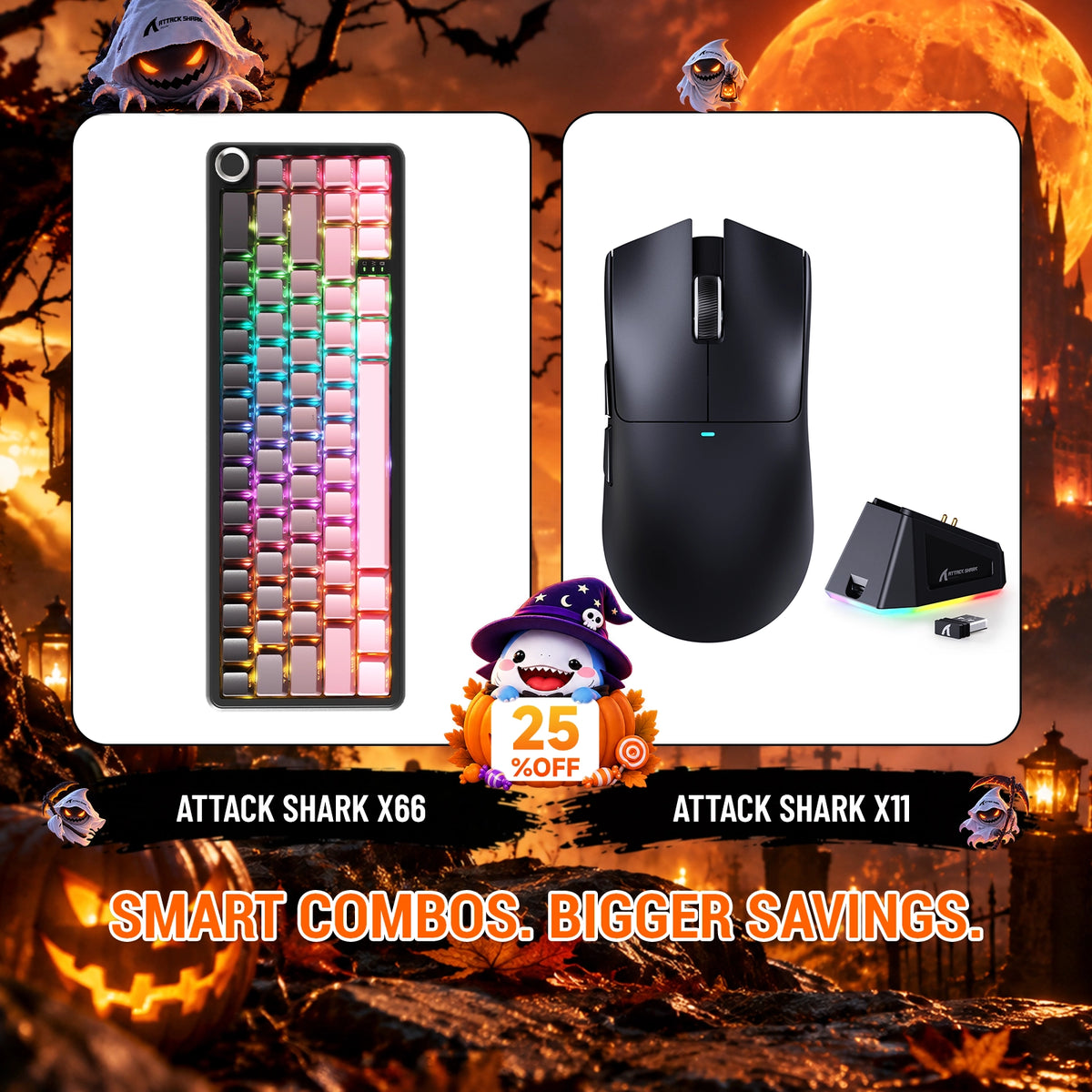 Pack clavier mécanique sans fil ATTACK SHARK X66 + souris gaming sans fil X11
