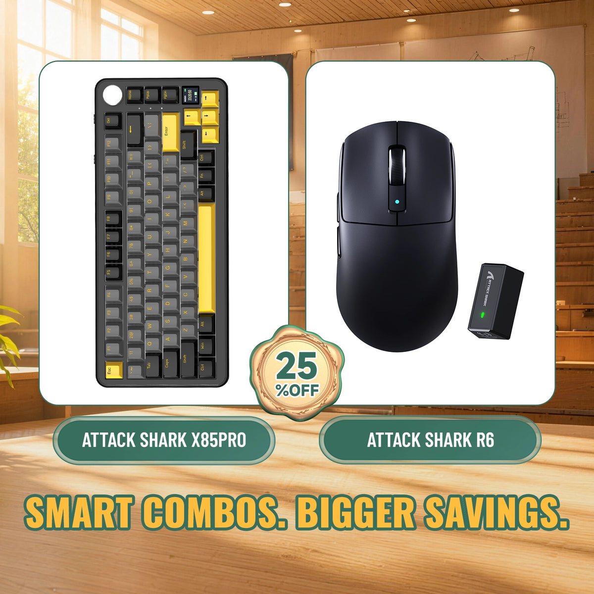 Ensemble clavier mécanique à joint ATTACK SHARK X85 PRO tri-mode + souris gaming sans fil R6