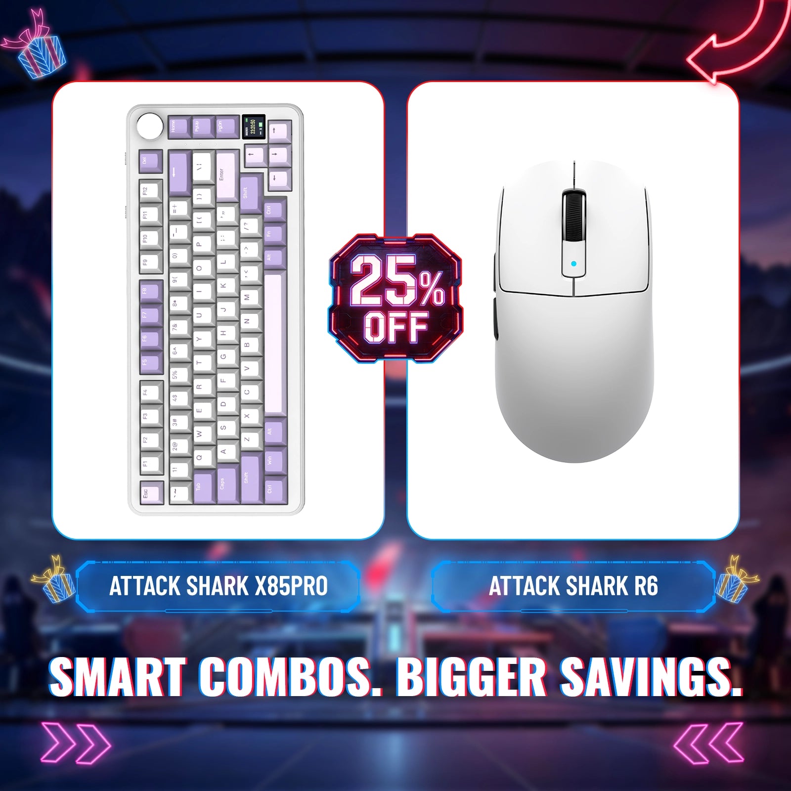 Pack clavier mécanique trimode ATTACK SHARK X85PRO + souris de jeu sans fil R6