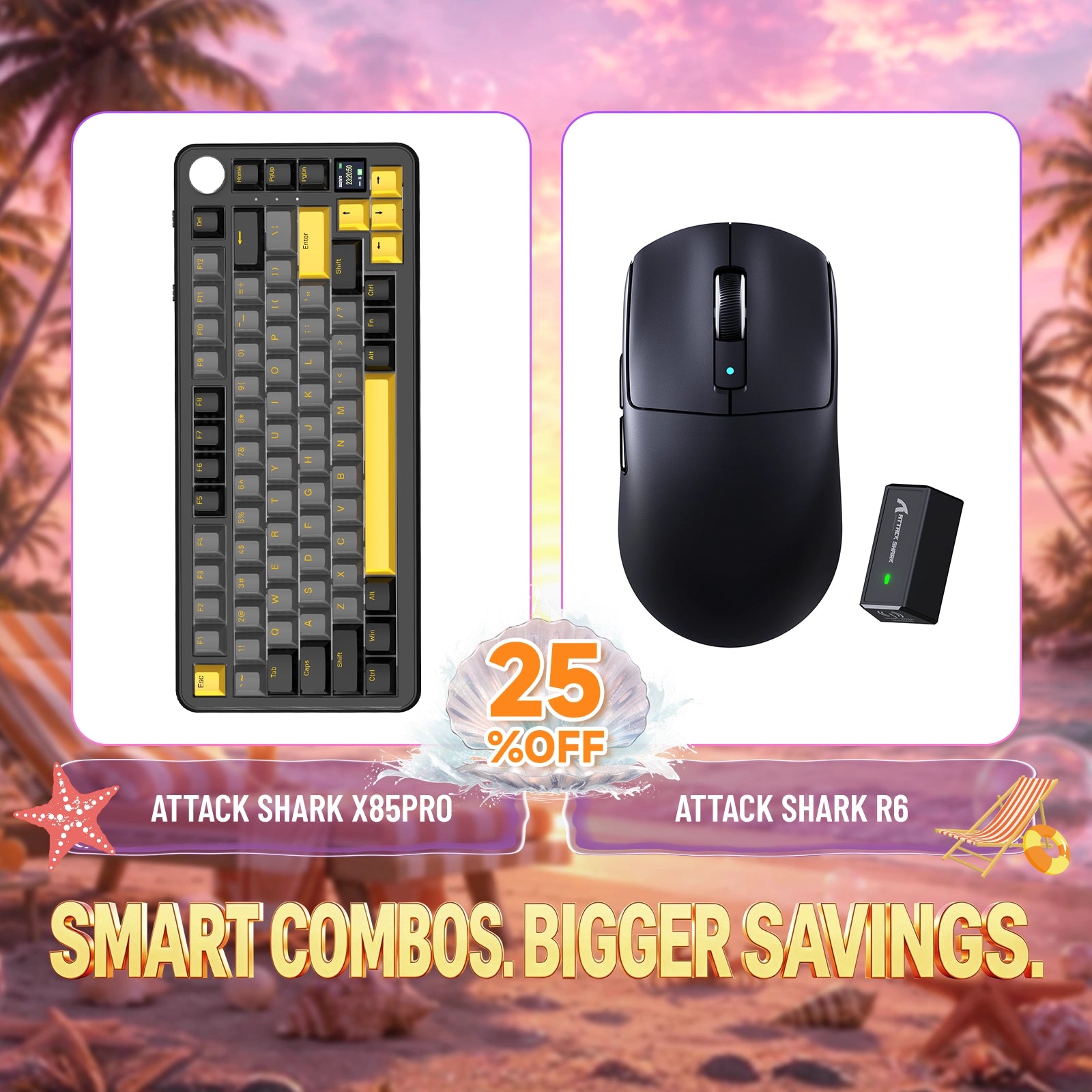 Pack clavier mécanique à joint torique tri-mode ATTACK SHARK X85PRO + souris gaming sans fil R6