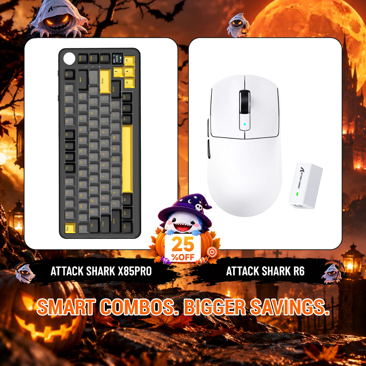 Ensemble clavier mécanique à joint ATTACK SHARK X85 PRO tri-mode + souris gaming sans fil R6