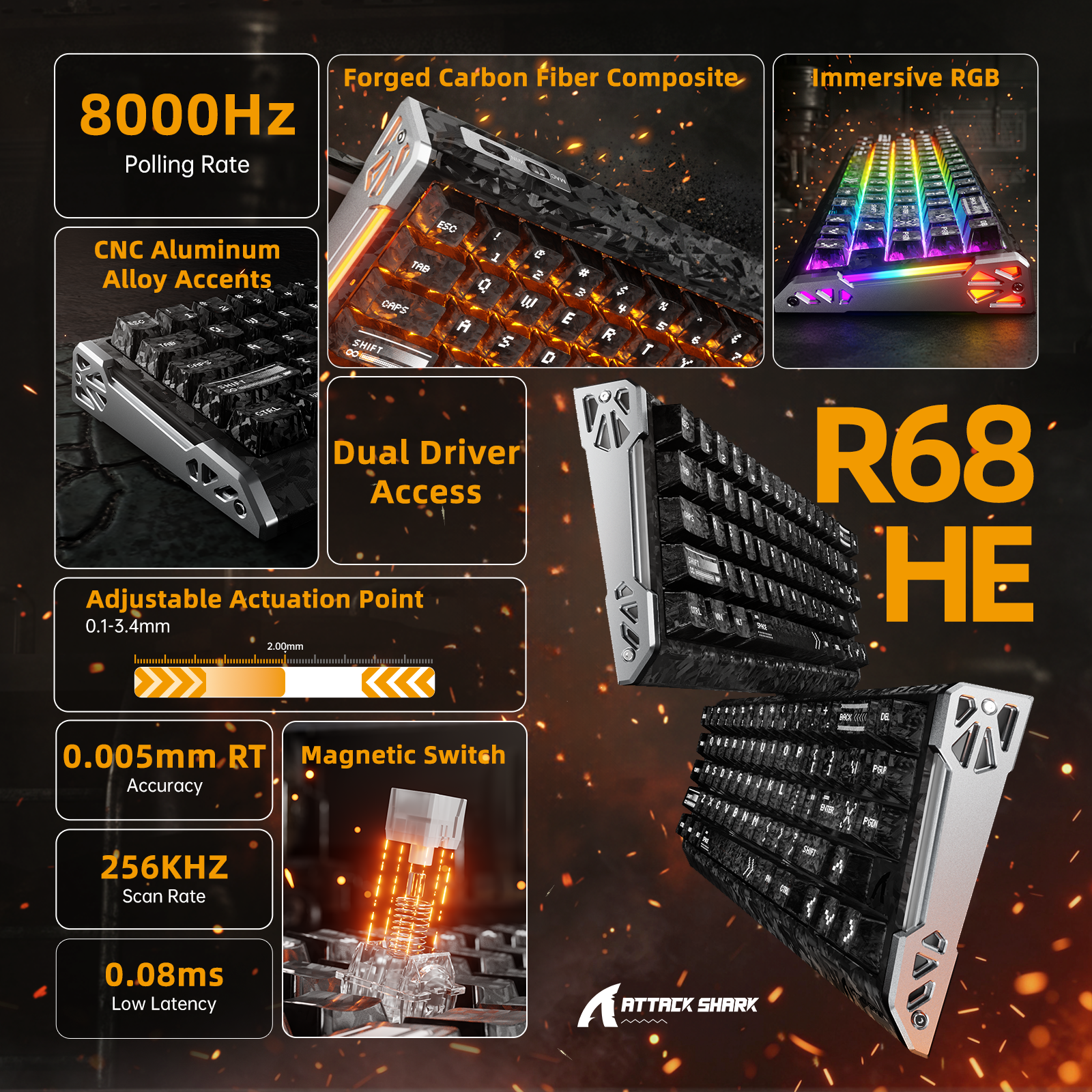 Pack gaming ATTACK SHARK R68 HE & R11 ULTRA en fibre de carbone avec câble enroulé Ultra C01