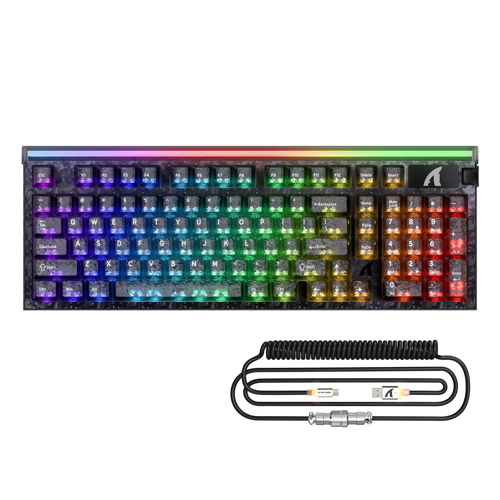 Clavier filaire ATTACK SHARK R98 HE en fibre de carbone avec déclencheur rapide, interrupteur magnétique, câble enroulé Ultra RGB C01