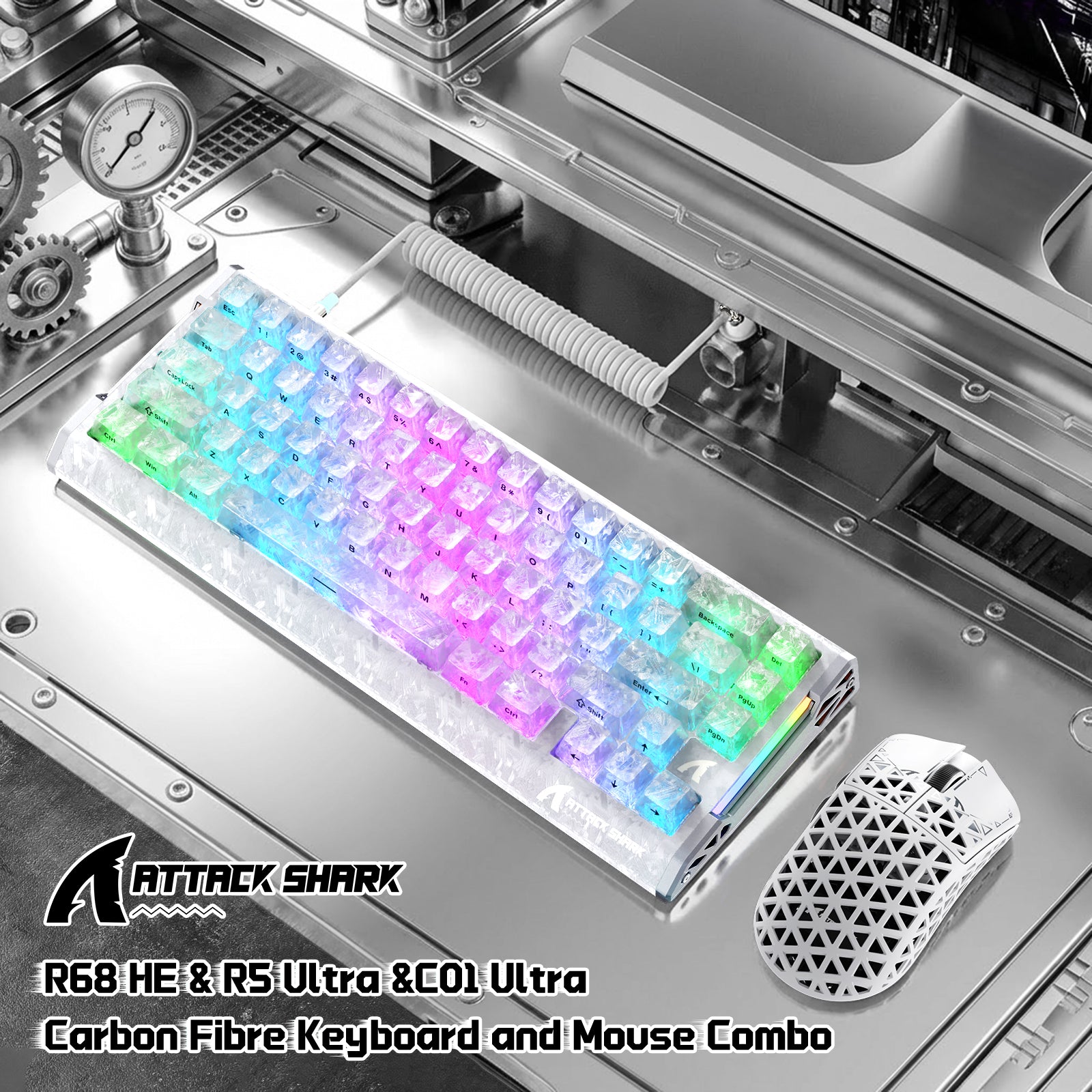 Pack gaming ATTACK SHARK R68 HE & R5 ULTRA en fibre de carbone avec câble enroulé Ultra C01