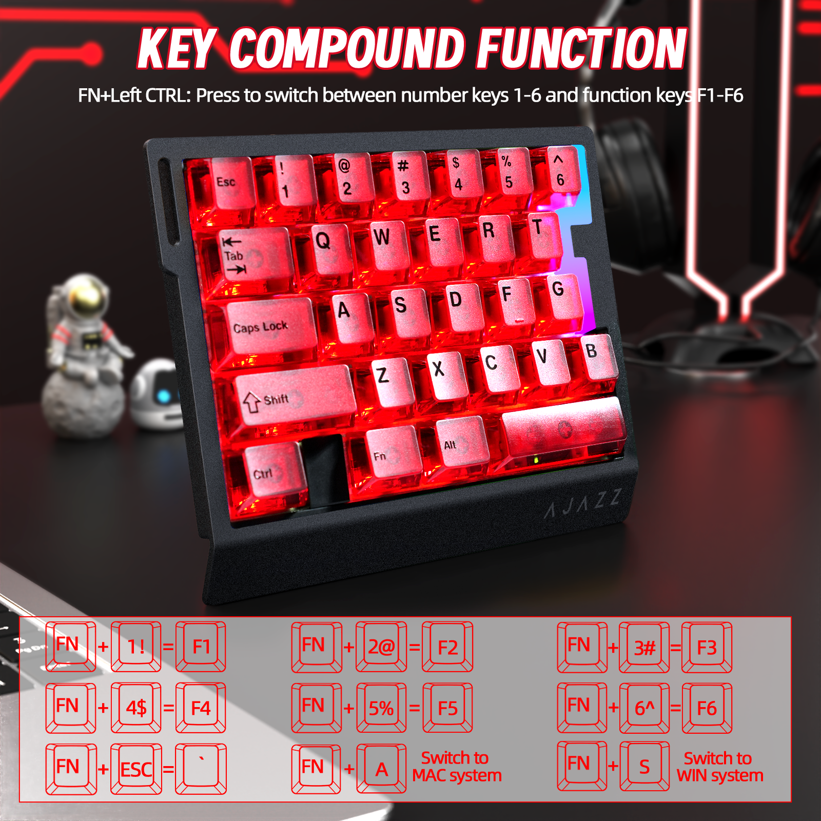 Clavier de jeu filaire à une main ATTACK SHARK X AJAZZ AK029