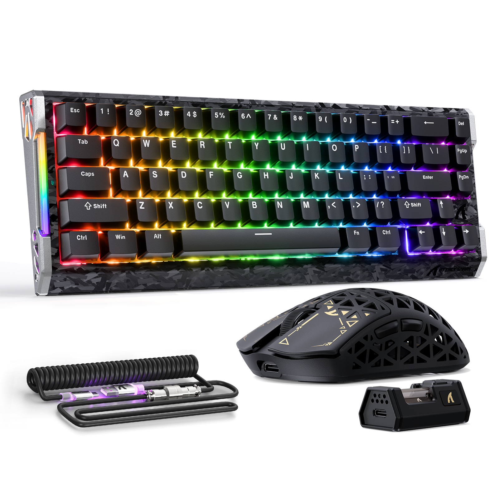 Pack gaming ATTACK SHARK R68 HE & R5 ULTRA en fibre de carbone avec câble spiralé C01ULTRA