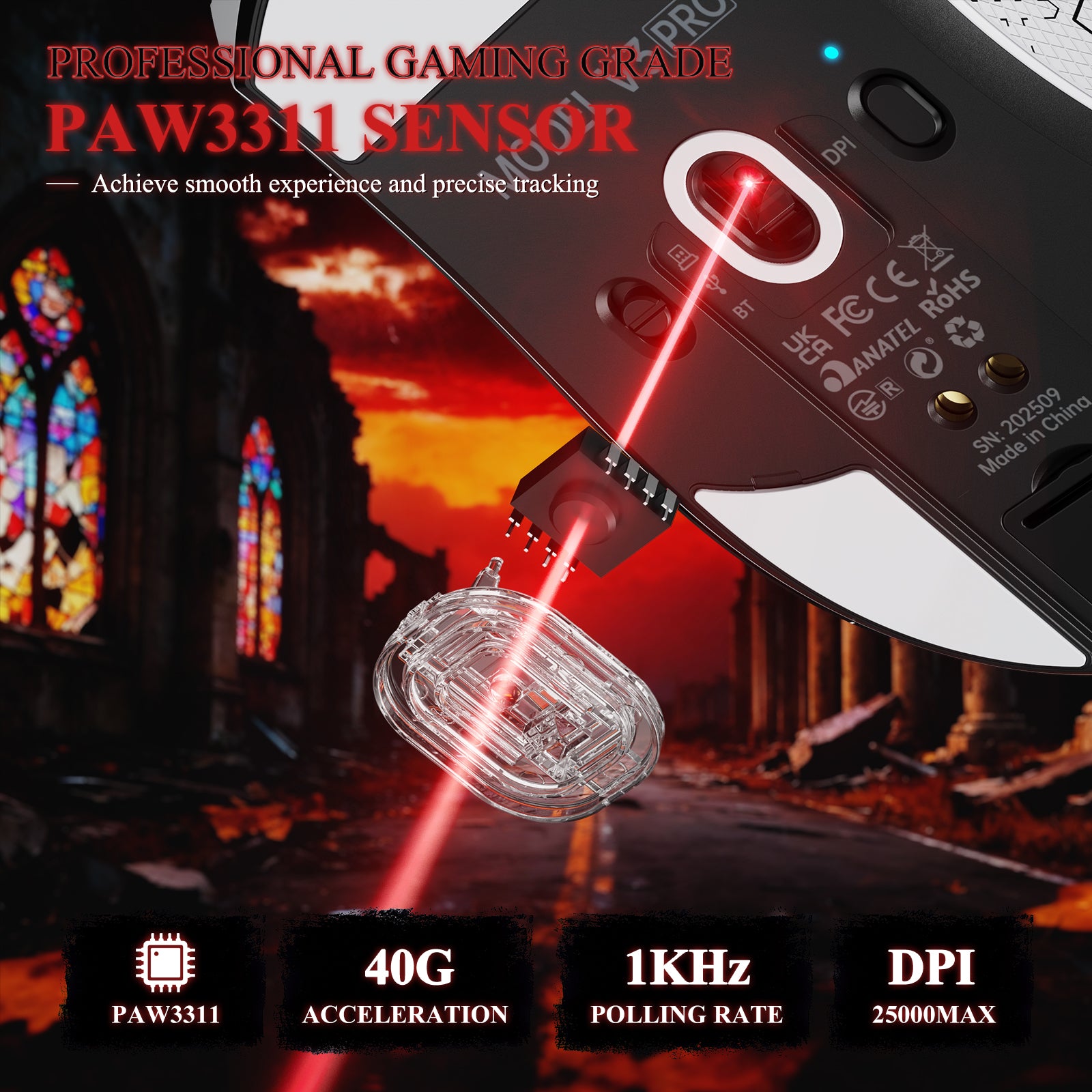 Souris de jeu tri-mode ultra-légère ATTACK SHARK V3PRO avec station de charge