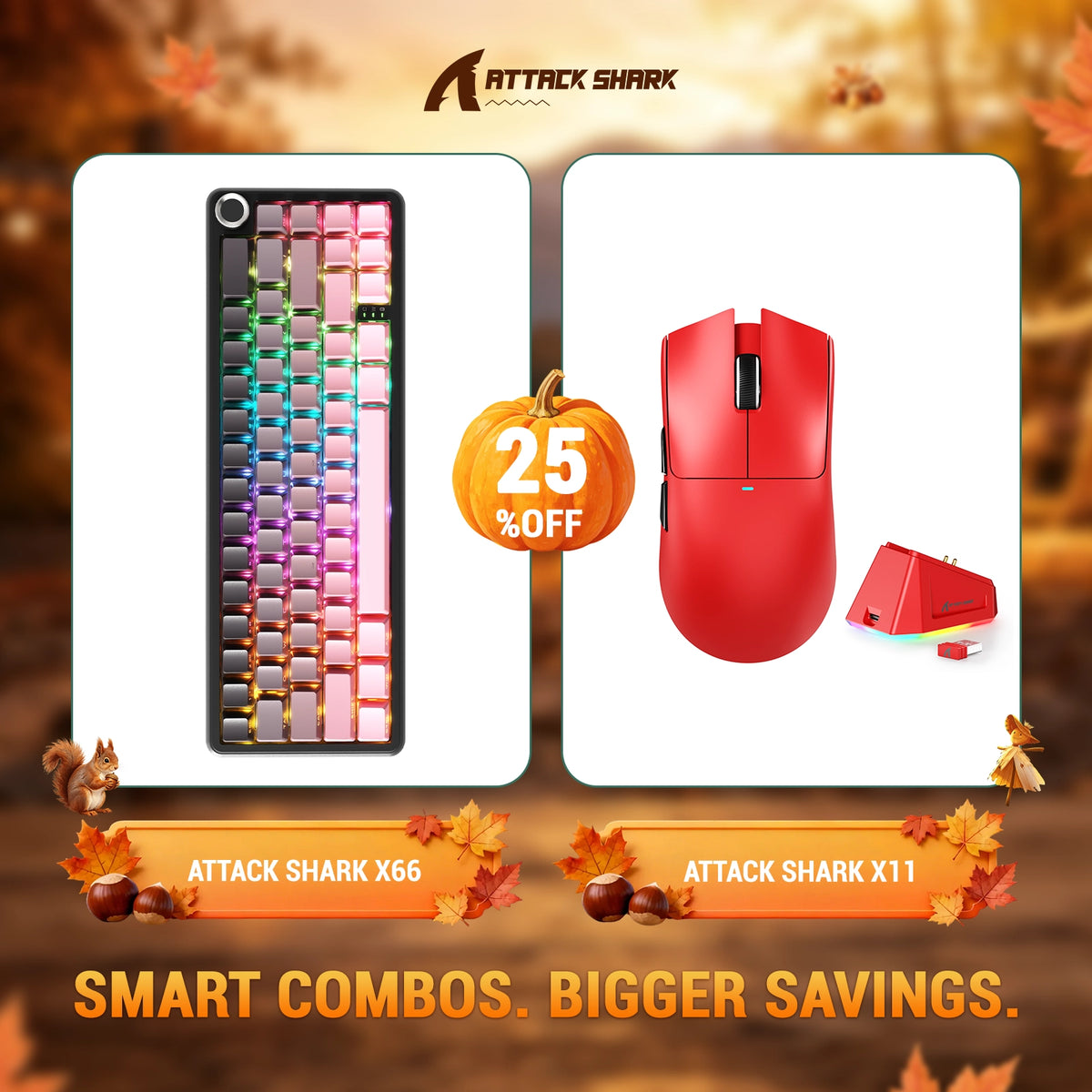 Pack clavier mécanique sans fil ATTACK SHARK X66 + souris gaming sans fil X11