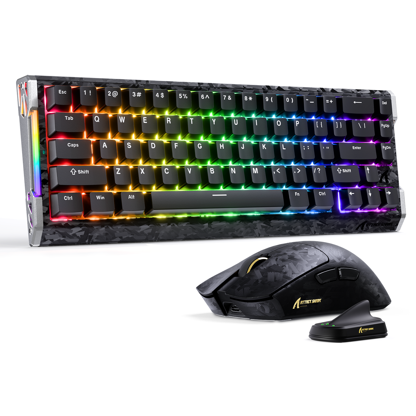 Attack Shark X11 & R68 HE gaming bundle: forged carbon fiber keyboard and mouse with RGB.