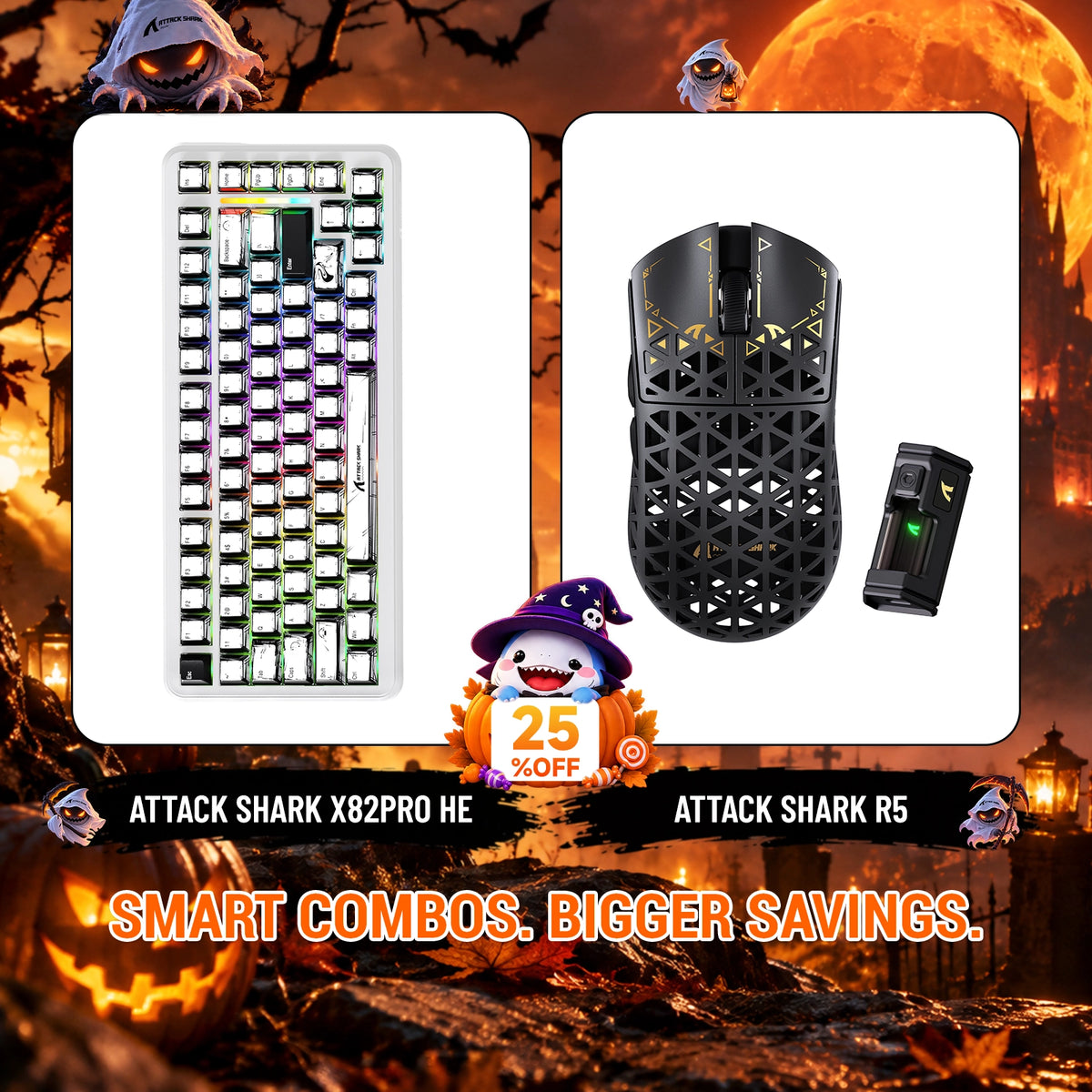 Pack clavier ATTACK SHARK X82 PRO HE à déclenchement rapide + souris gaming sans fil R5 en fibre de carbone