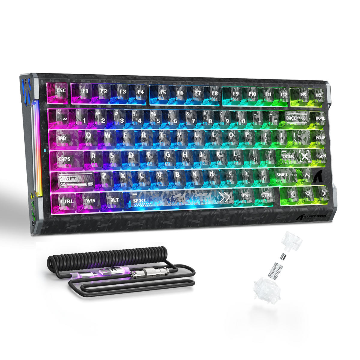 Clavier gaming filaire ATTACK SHARK R86 HE en fibre de carbone avec déclenchement rapide, switches magnétiques, câble spiralé RGB C01 ULTRA