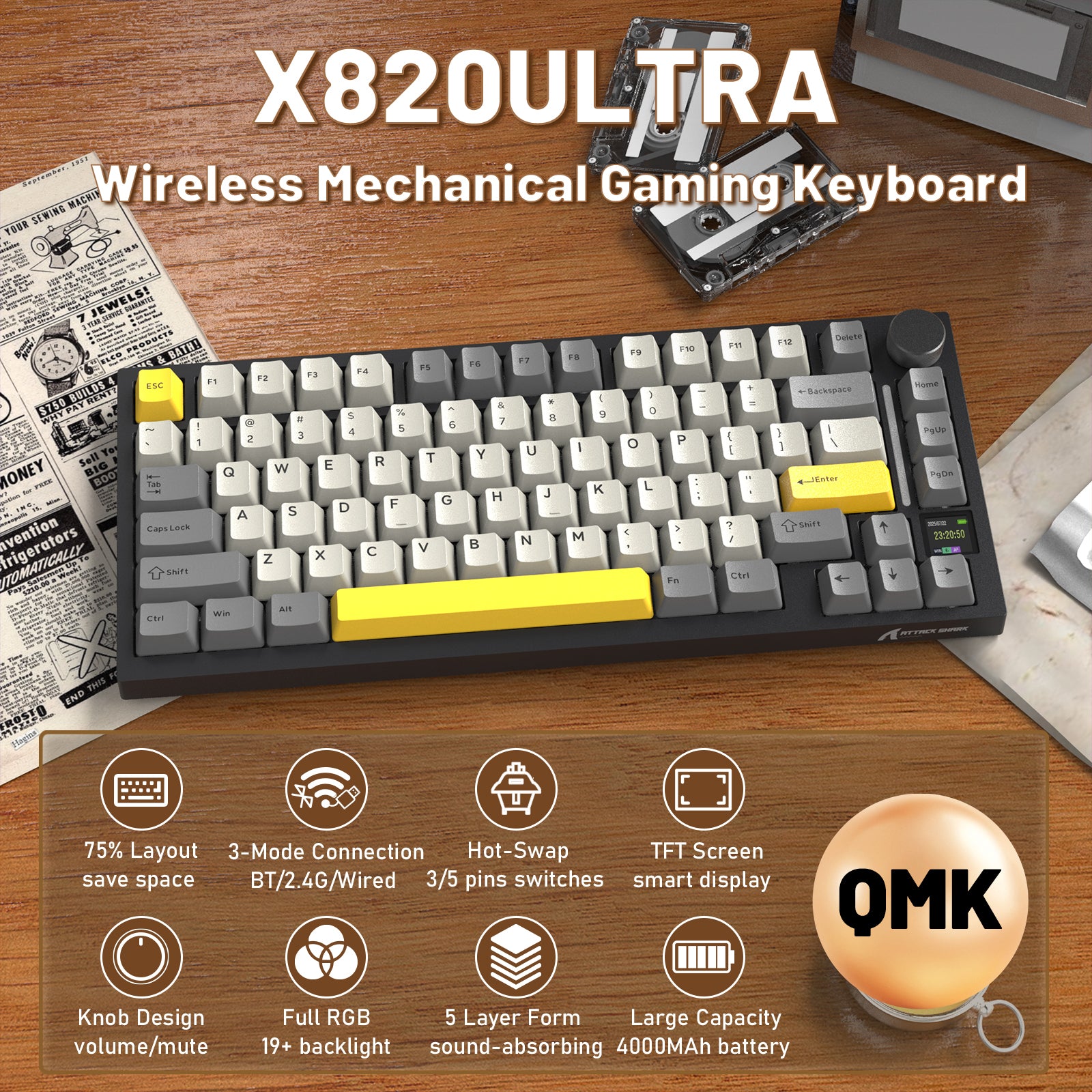 Clavier mécanique ATTACK SHARK X820ULTRA avec câble en spirale C01ULTRA