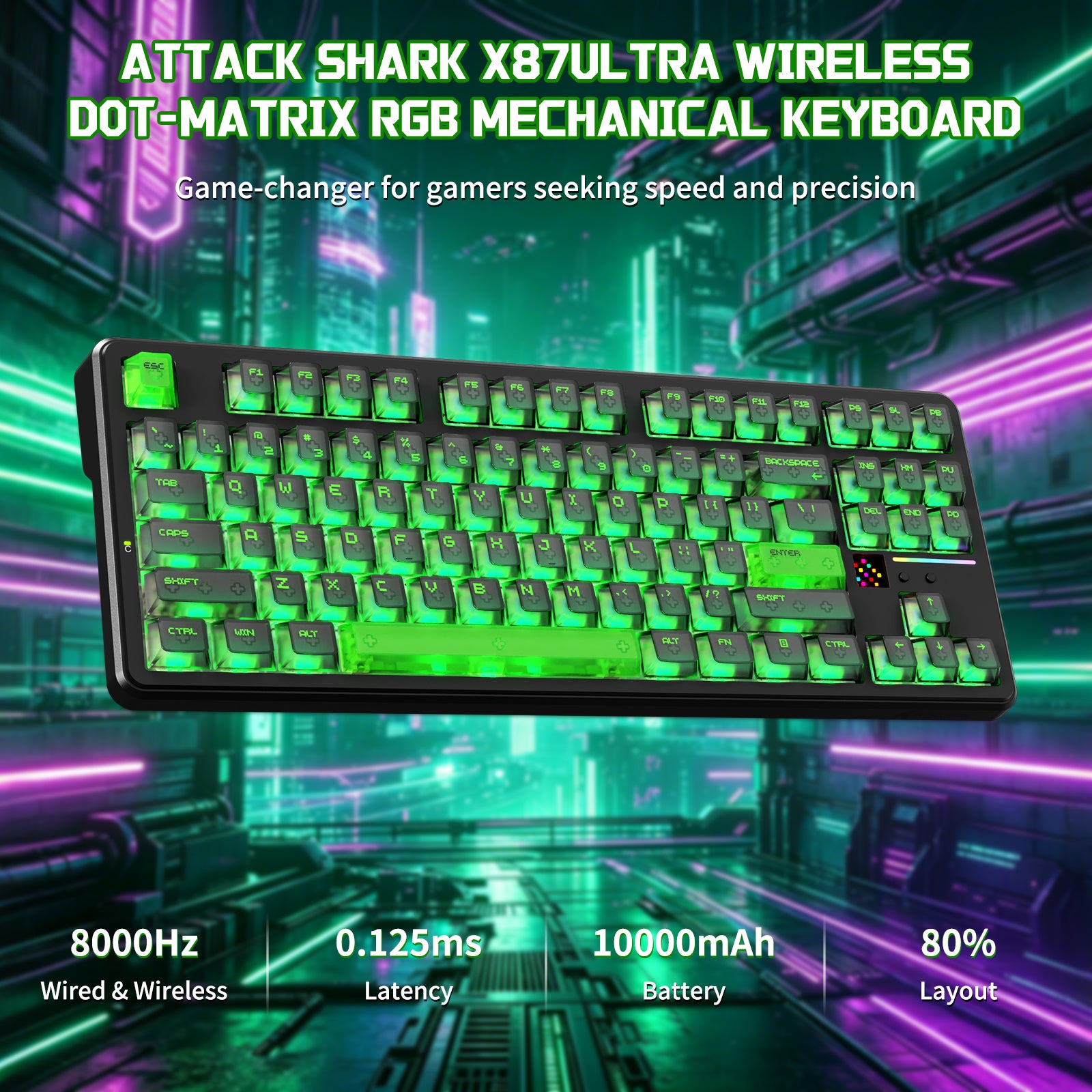 Clavier Mécanique Sans Fil ATTACK SHARK X87 ULTRA avec Récepteur Sans Fil 8K