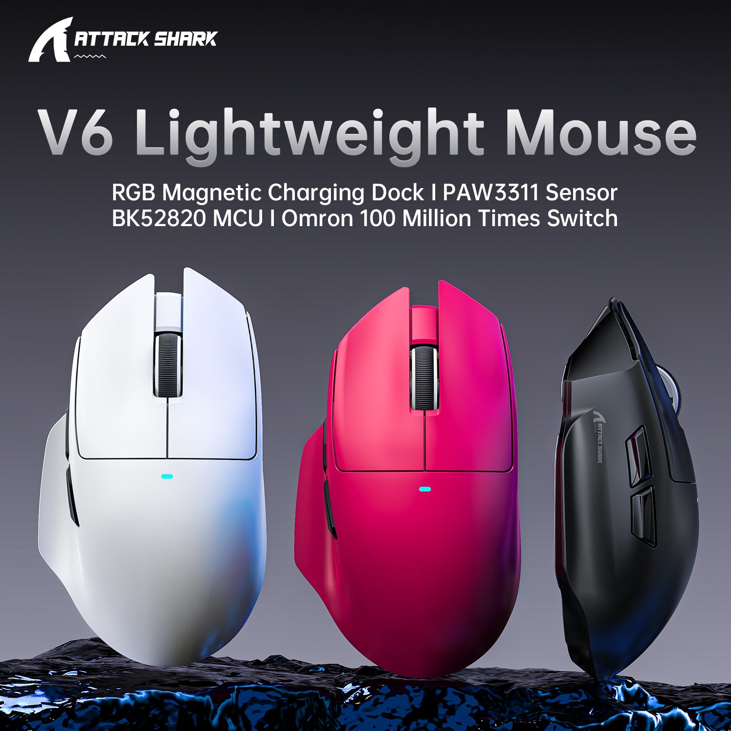 Souris de jeu ultra-légère à trois modes ATTACK SHARK V6