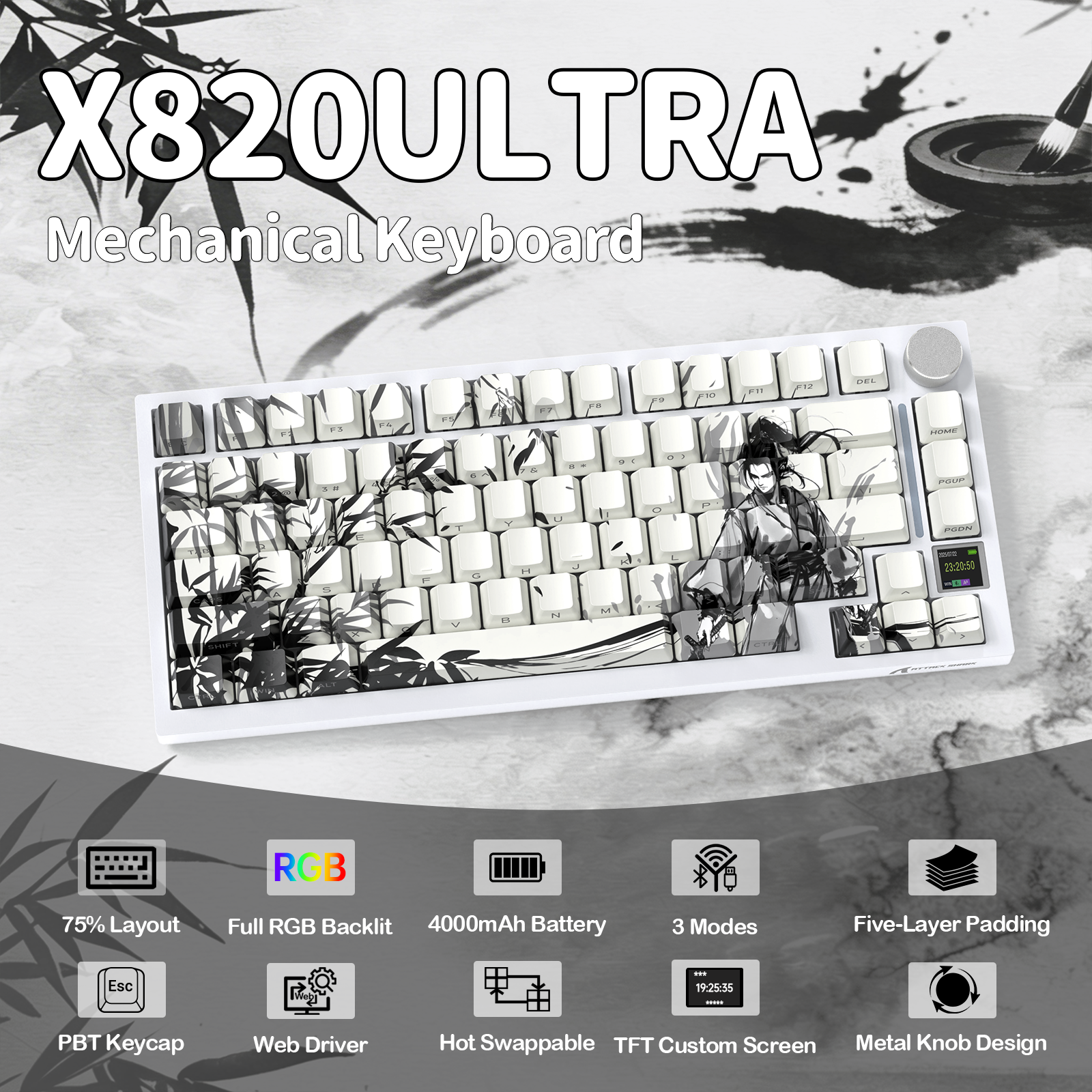 Clavier mécanique à joint torique tri-mode ATTACK SHARK X820Ultra
