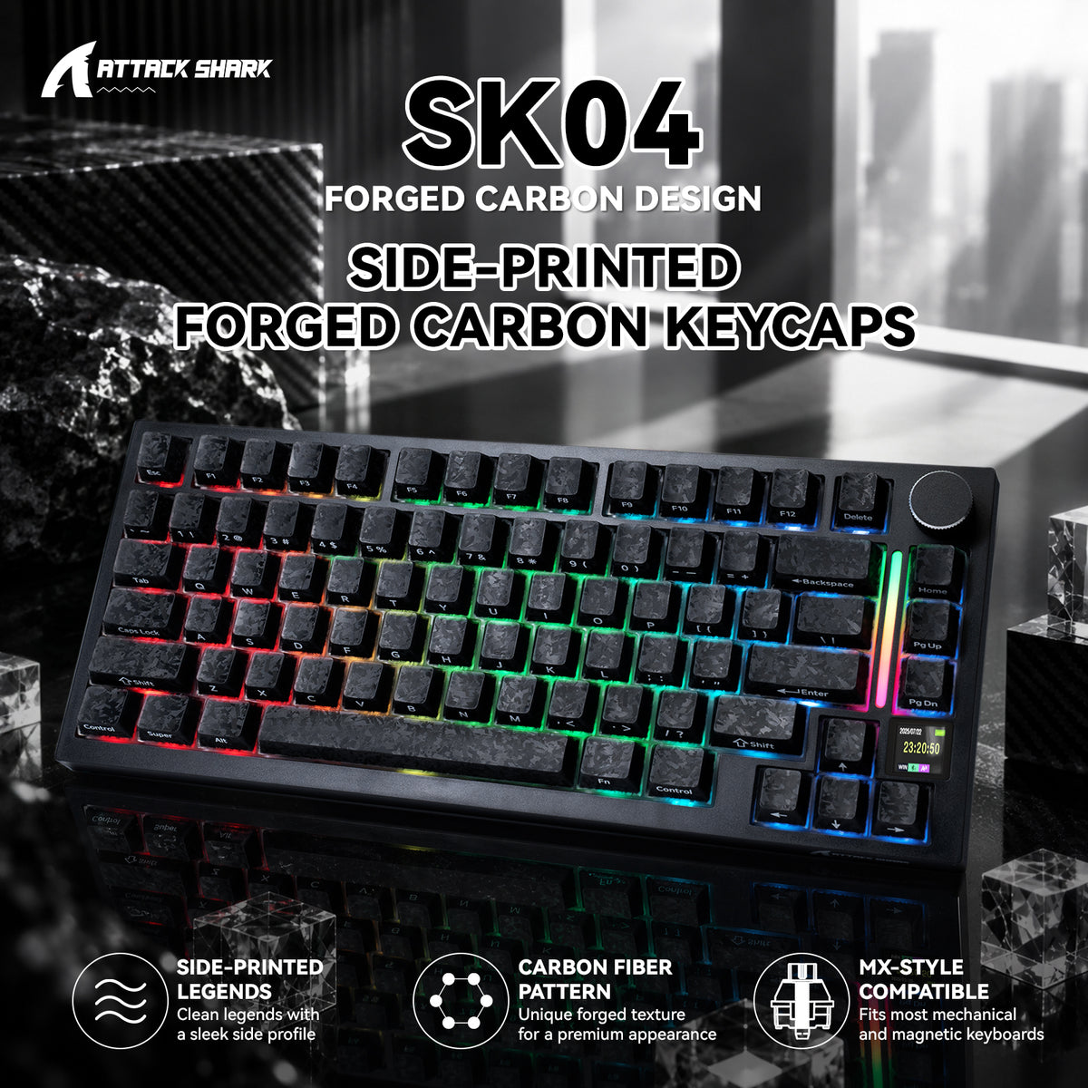 ATTACK SHARK SK04 119 touches, touches en cristal en fibre de carbone forgée, ANSI/ISO