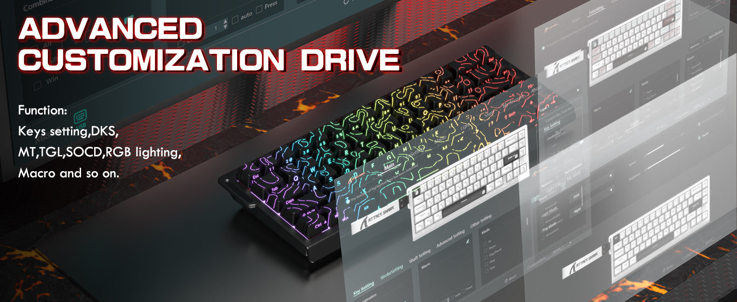 Clavier à déclenchement rapide ATTACK SHARK X68 HE avec interrupteur magnétique et câble spiralé C01PRO