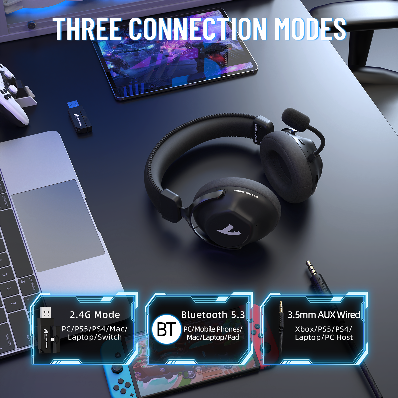 Casque de jeu sans fil ATTACK SHARK L50 PRO à trois modes