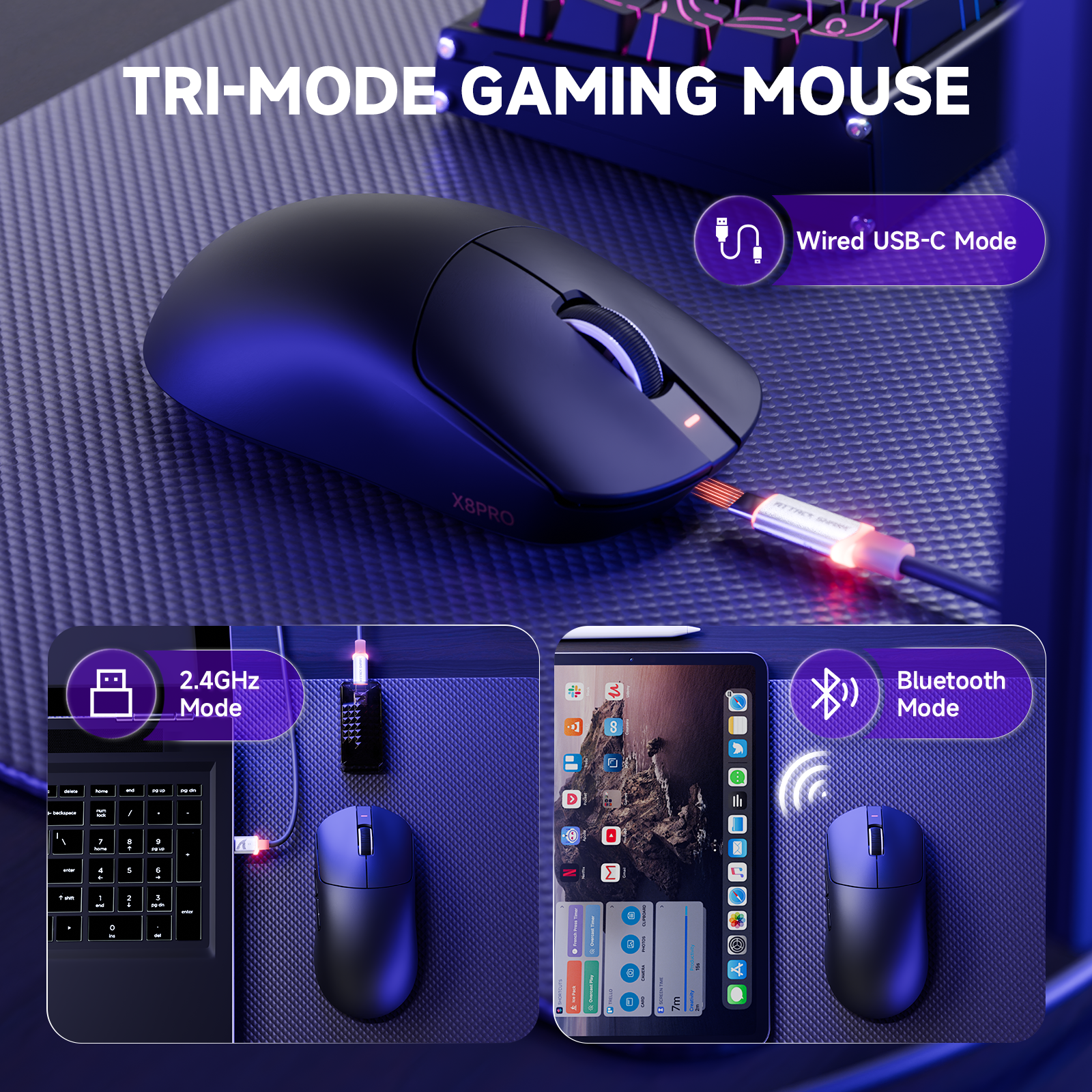 SOURIS DE JEUX ULTRA-LÉGÈRE WI-FI ATTACK SHARK X8PRO & CABLE C06ULTRA