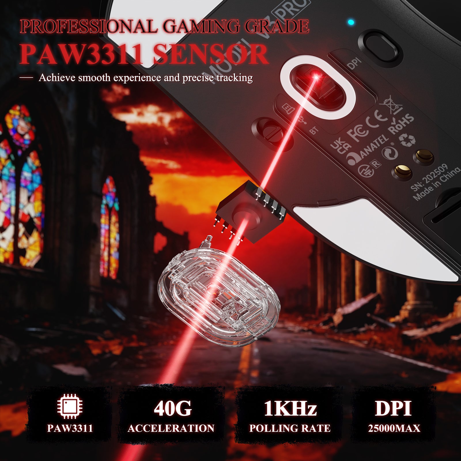 Souris de jeu tri-mode ultra-légère ATTACK SHARK V3PRO avec station de charge