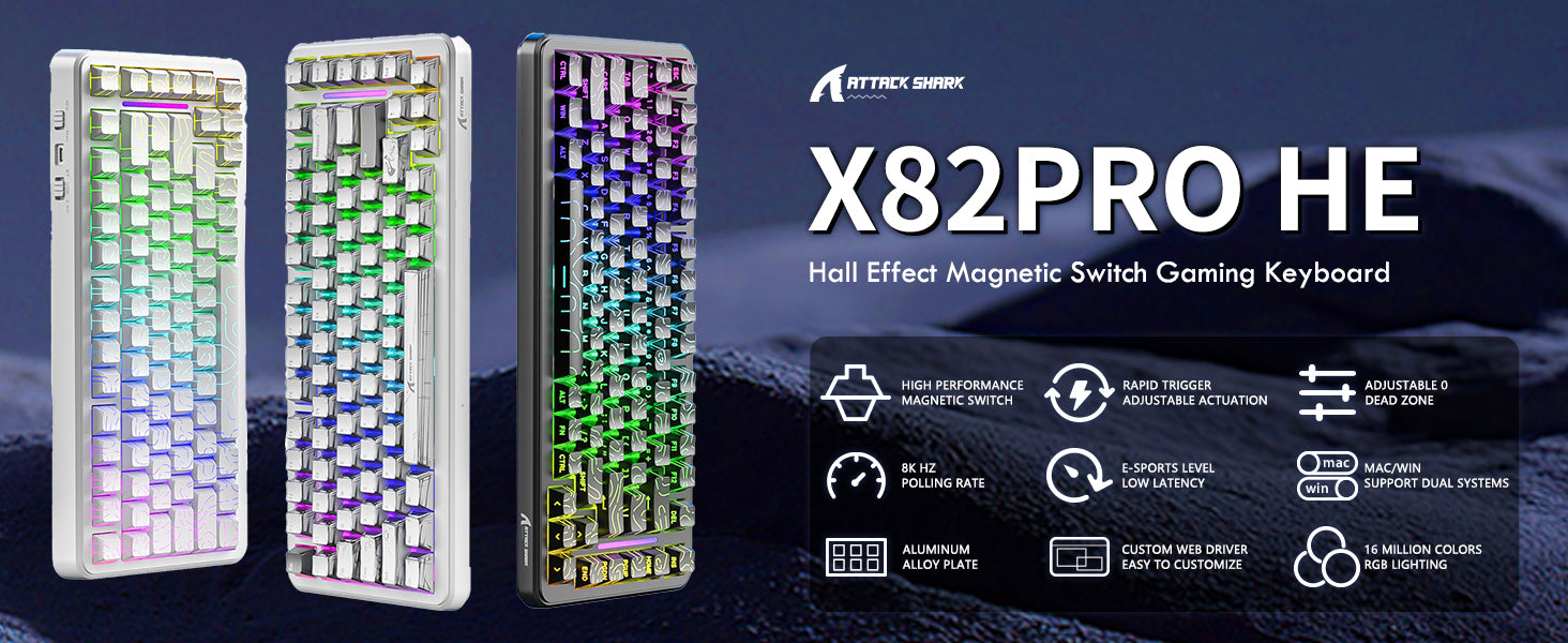 Clavier magnétique ATTACK SHARK X82PRO HE avec câble spiralé C01Ultra RGB