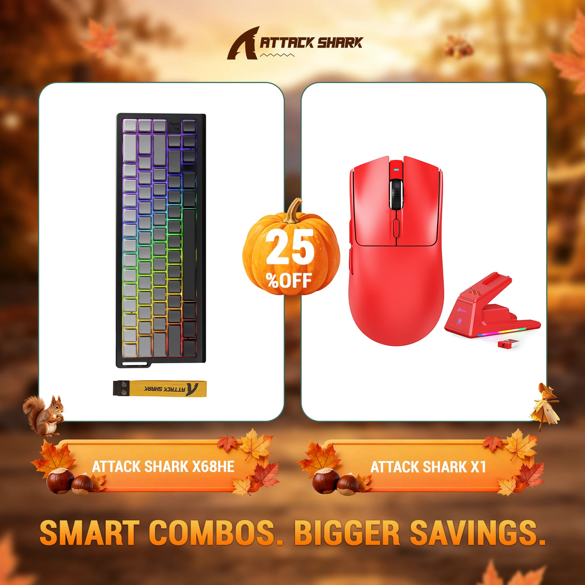 Pack clavier à déclenchement rapide ATTACK SHARK X68HE + souris gaming sans fil X1