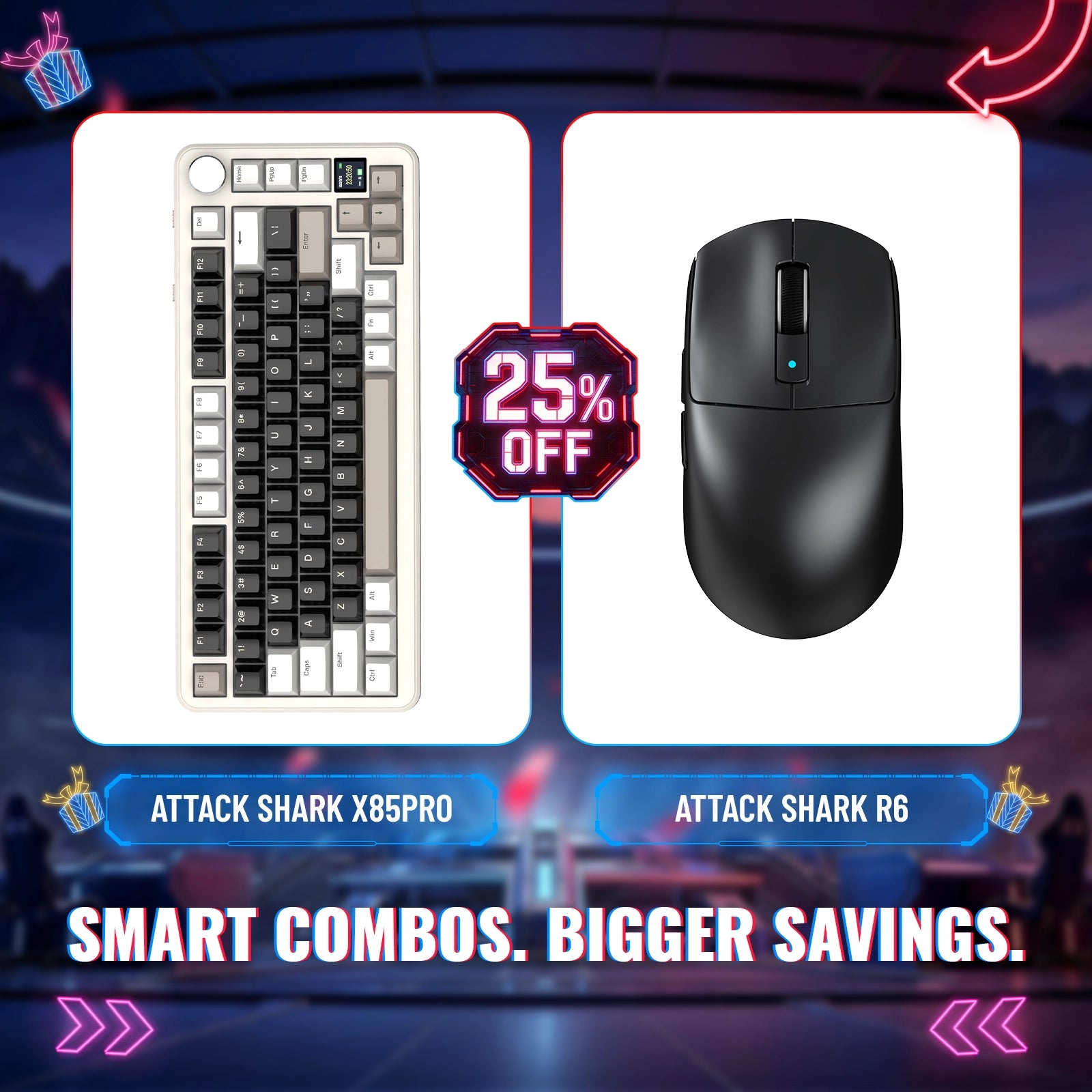 Pack clavier mécanique trimode ATTACK SHARK X85PRO + souris de jeu sans fil R6
