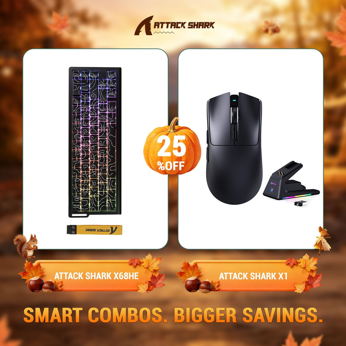 Pack clavier à déclenchement rapide ATTACK SHARK X68HE + souris gaming sans fil X1