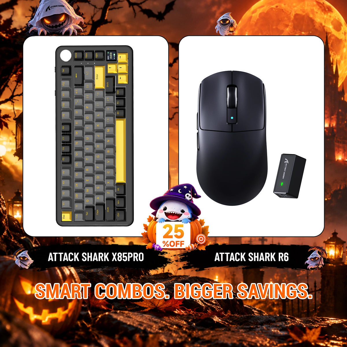 Ensemble clavier mécanique à joint ATTACK SHARK X85 PRO tri-mode + souris gaming sans fil R6