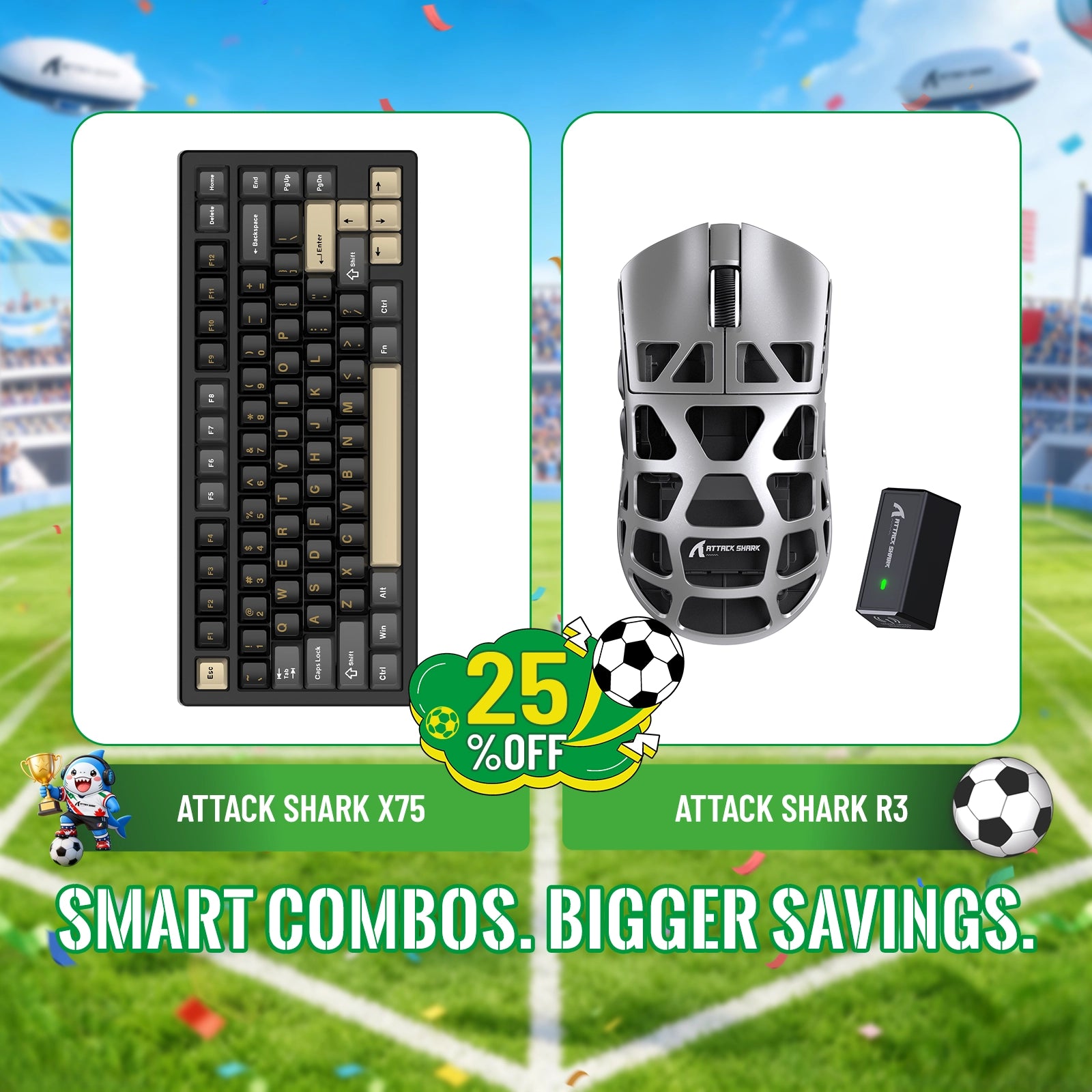 Pack clavier en aluminium complet ATTACK SHARK X75 + souris gaming en alliage de magnésium R3