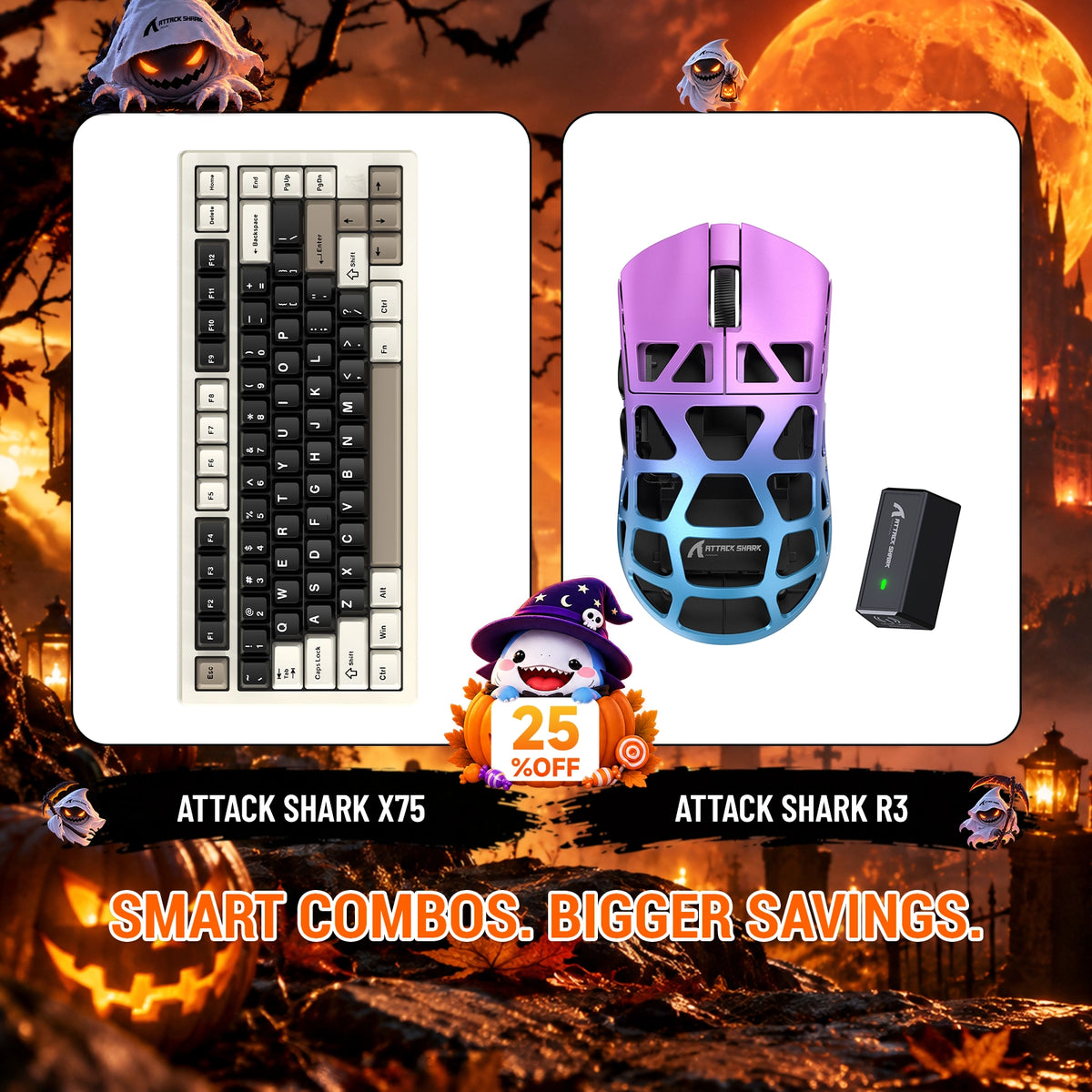 Pack clavier en aluminium complet ATTACK SHARK X75 + souris gaming en alliage de magnésium R3