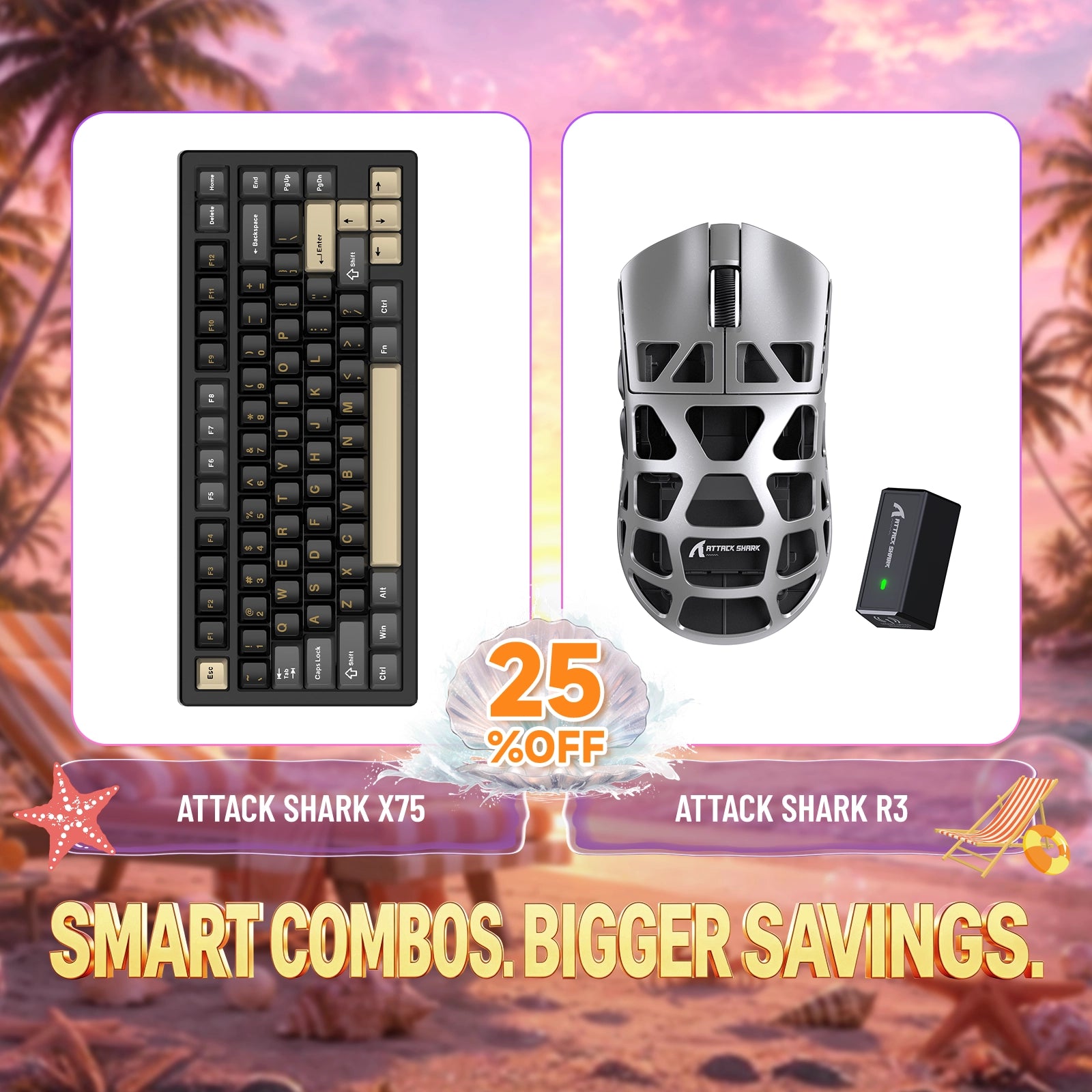 Pack clavier en aluminium complet ATTACK SHARK X75 + souris gaming en alliage de magnésium R3