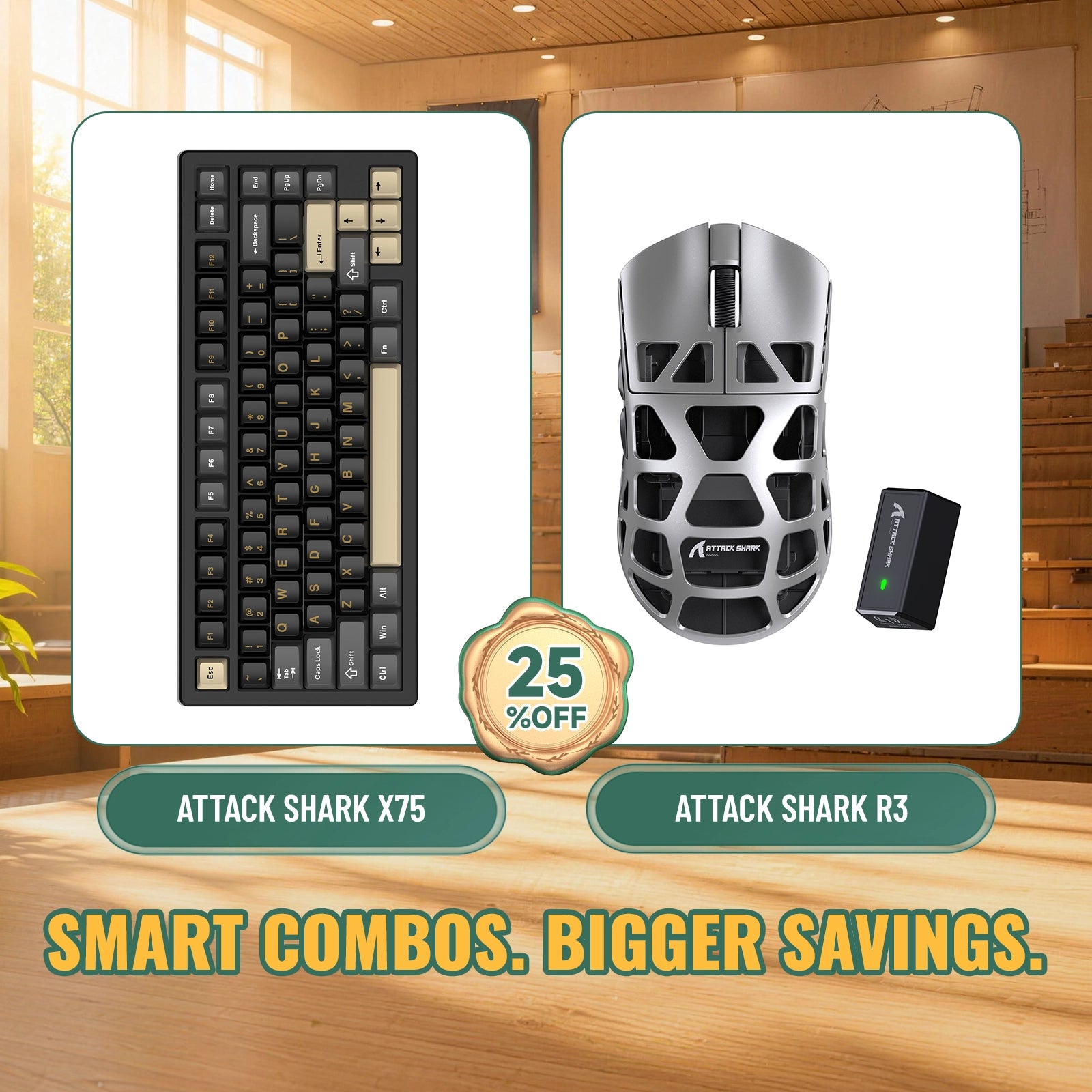 Pack clavier en aluminium complet ATTACK SHARK X75 + souris gaming en alliage de magnésium R3