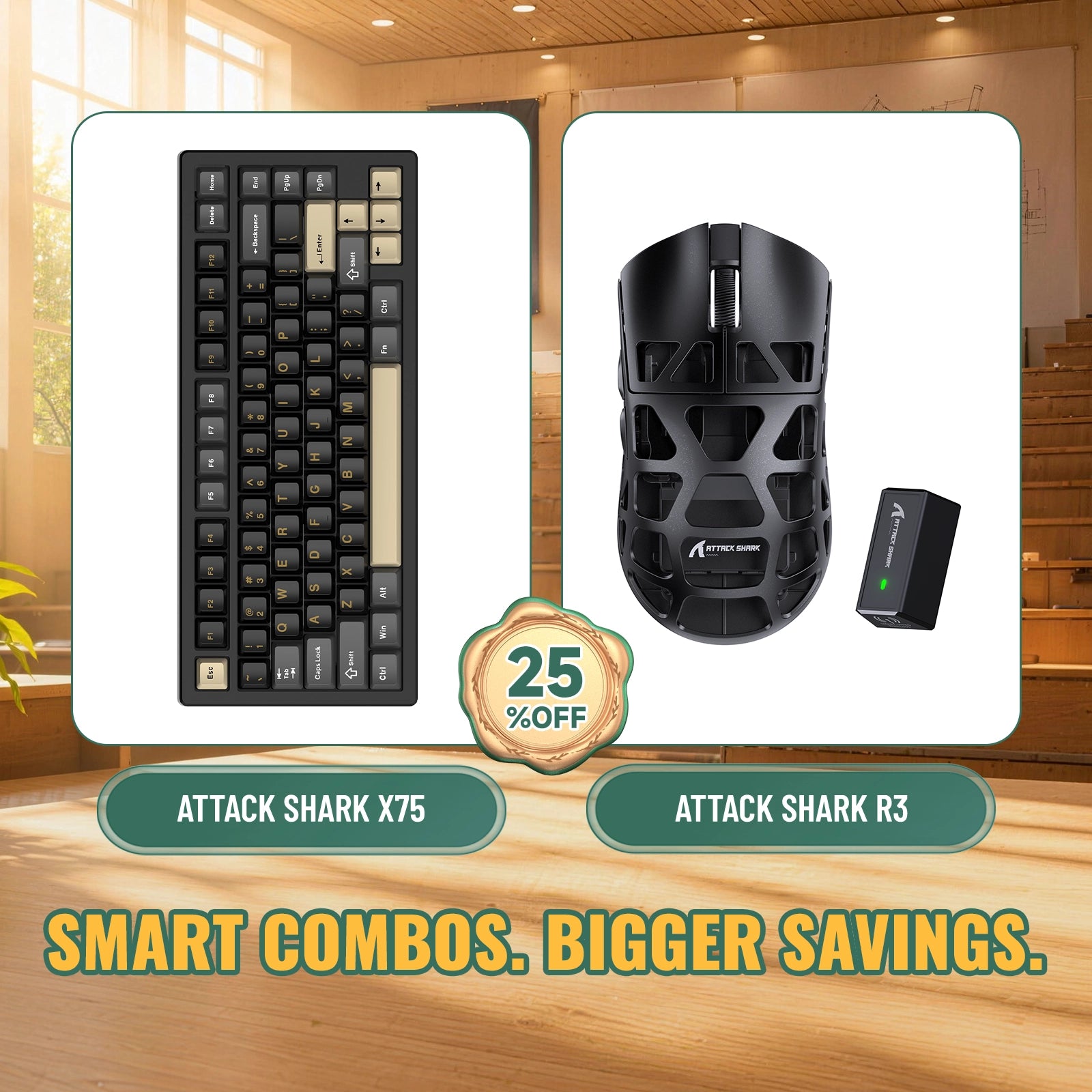 Pack clavier en aluminium complet ATTACK SHARK X75 + souris gaming en alliage de magnésium R3
