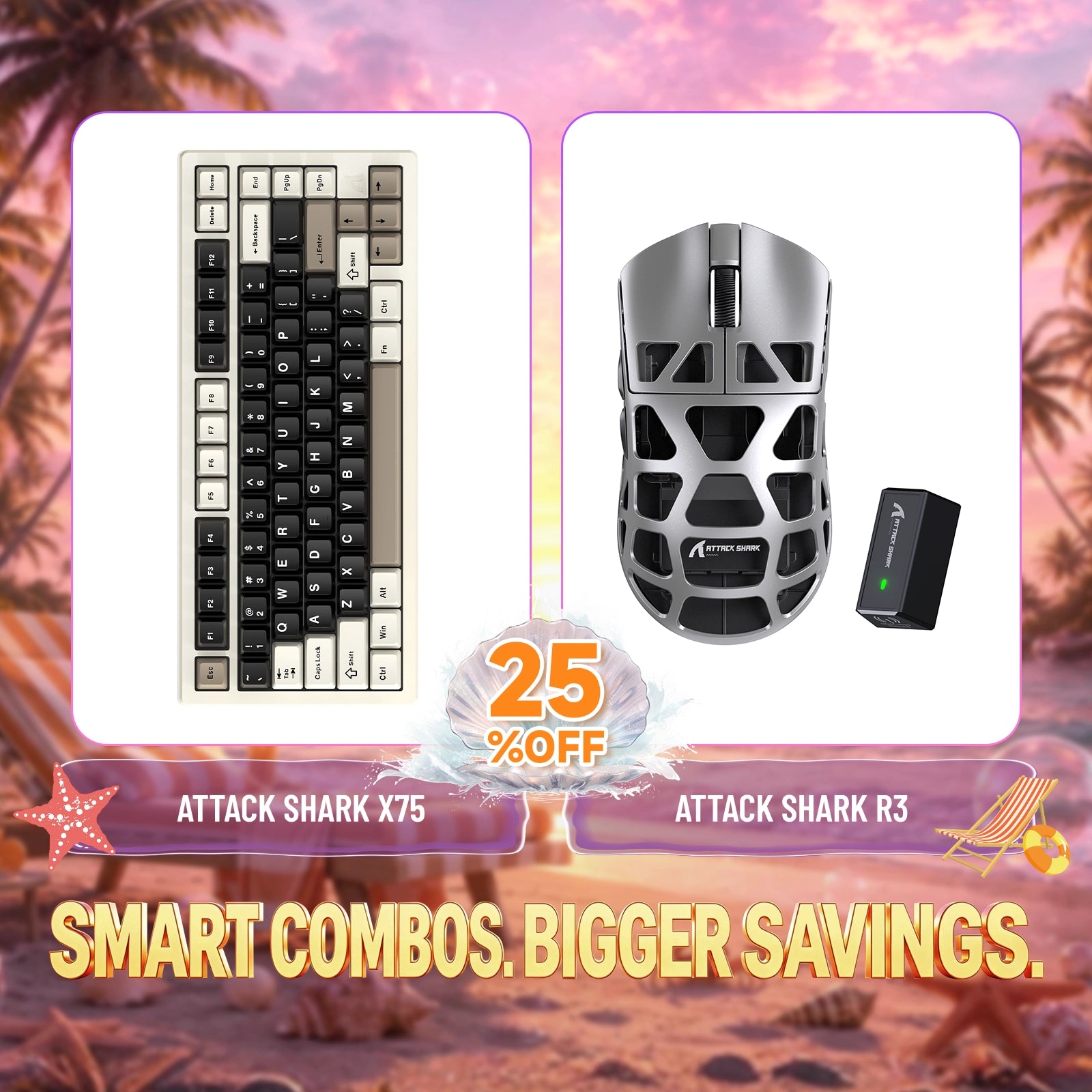 Pack clavier en aluminium complet ATTACK SHARK X75 + souris gaming en alliage de magnésium R3