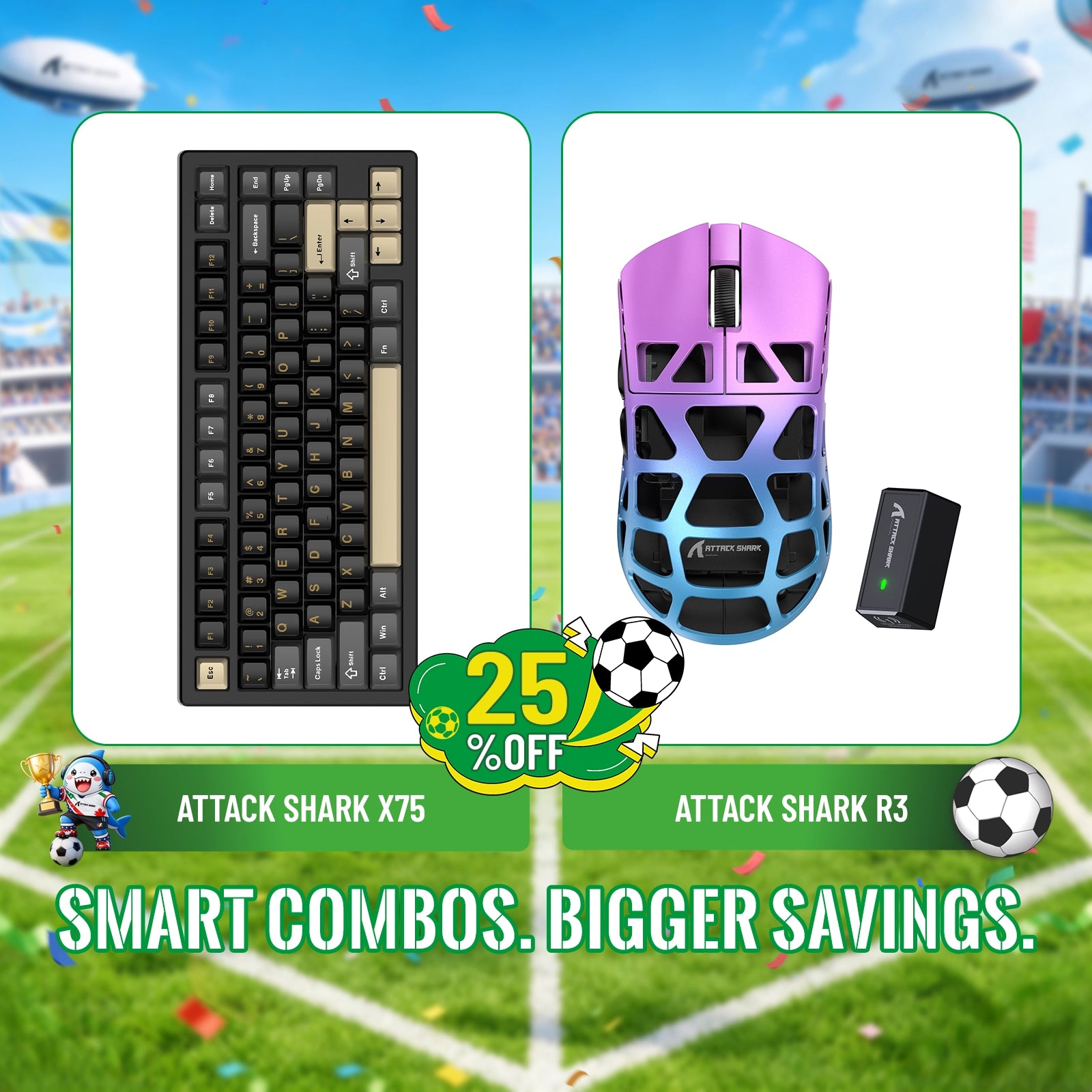 Pack clavier en aluminium complet ATTACK SHARK X75 + souris gaming en alliage de magnésium R3