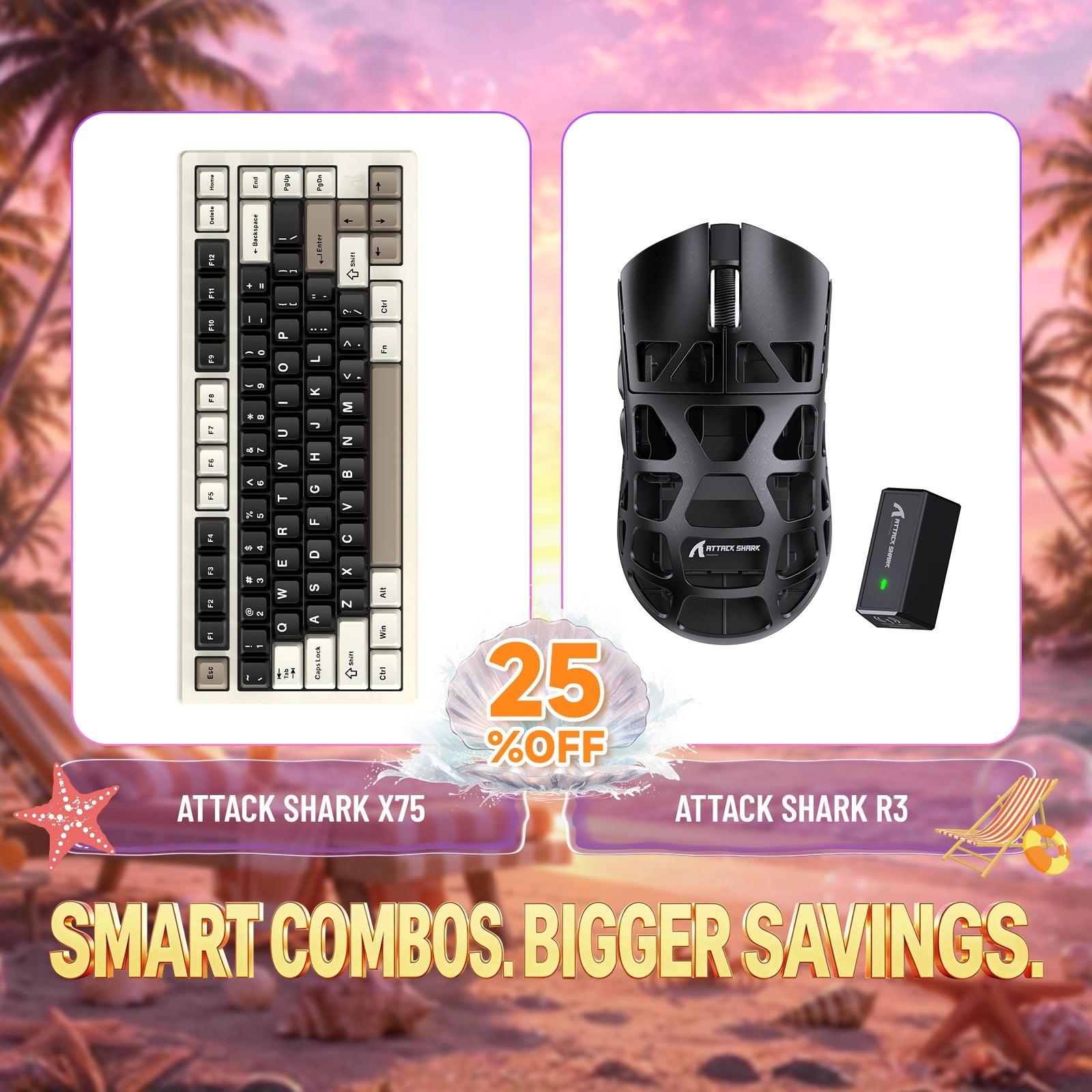 Pack clavier en aluminium complet ATTACK SHARK X75 + souris gaming en alliage de magnésium R3