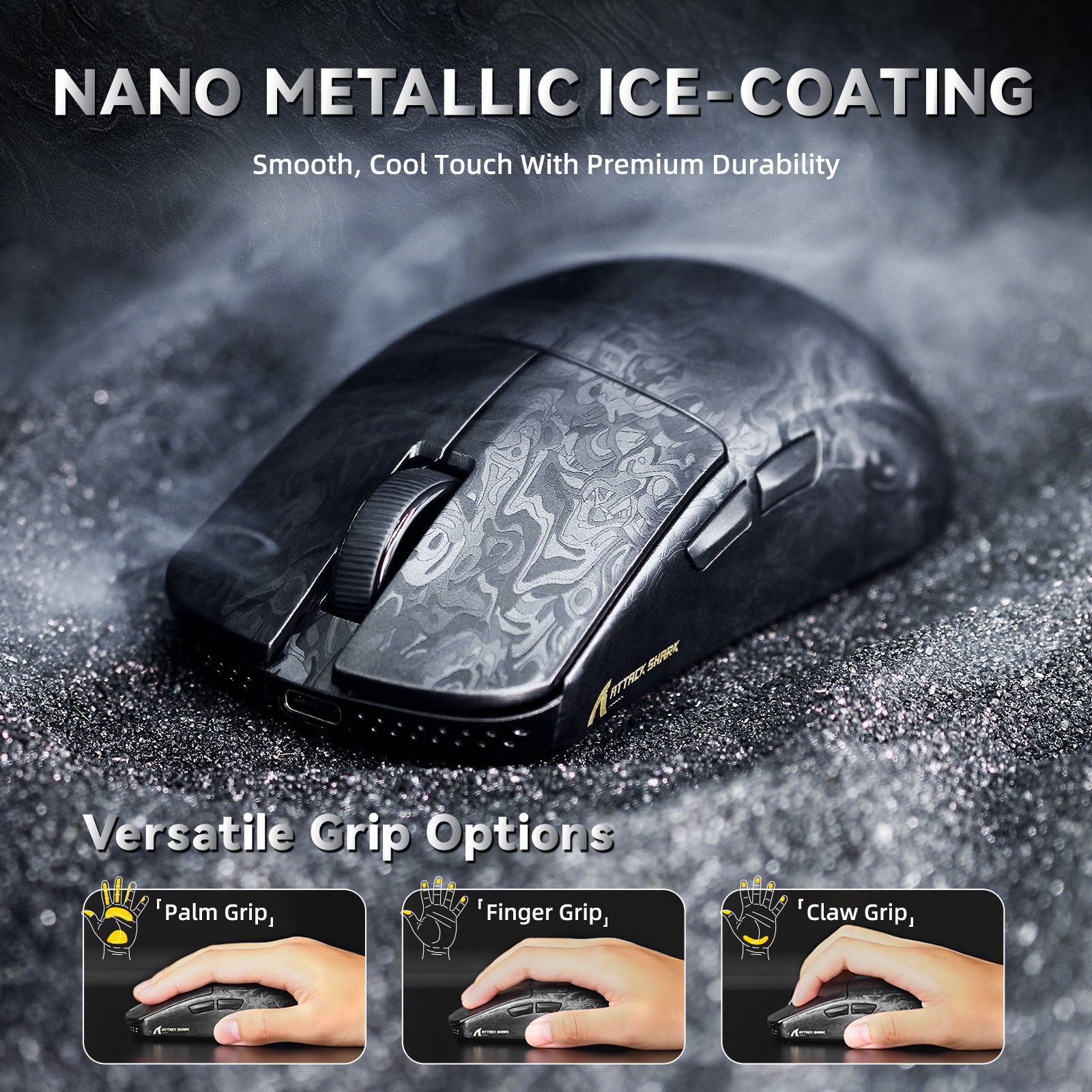 Souris de jeu sans fil ATTACK SHARK R11 ULTRA en fibre de carbone 8K PAW3950MAX avec câble LED Ultra C06