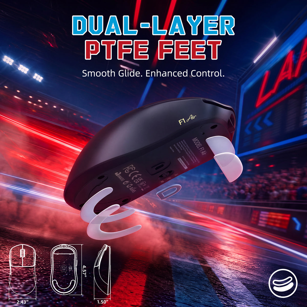 Souris gaming sans fil ATTACK SHARK F1 AIR 39g avec capteur PAW3955MAX et câble C06 Ultra