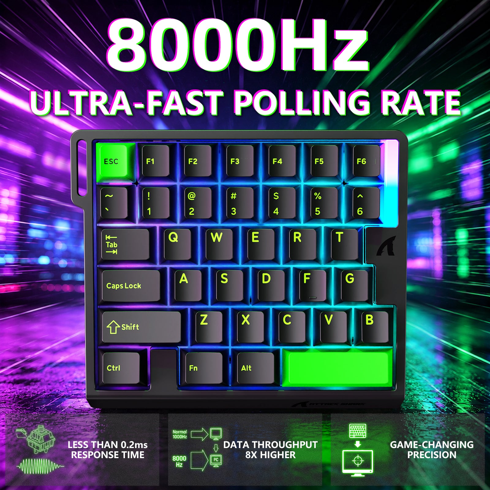 Clavier à interrupteur magnétique à une main ATTACK SHARK M36 HE & câble Aviateur LED ULTRA C01