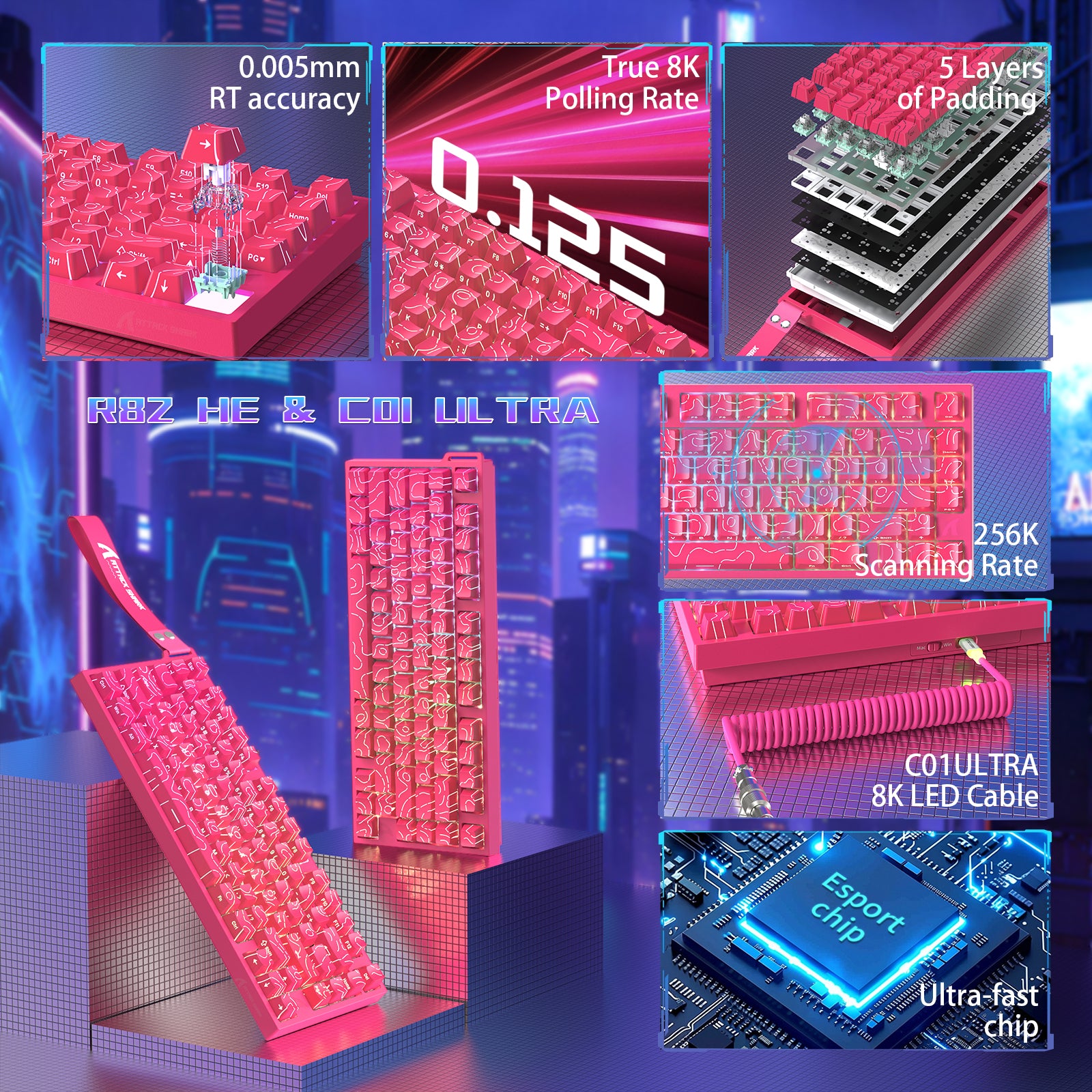 Clavier de jeu filaire ATTACK SHARK R82 HE 75 % avec câble LED C01ULTRA