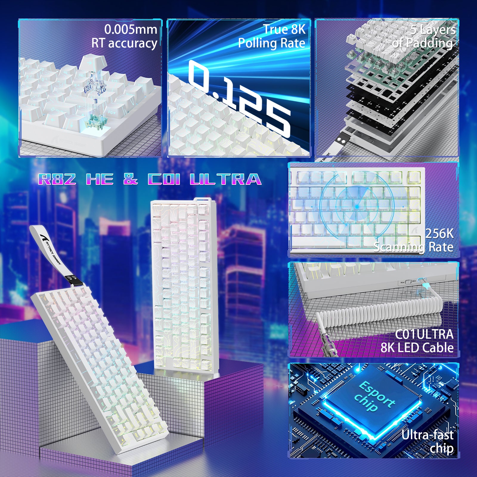 Clavier de jeu filaire ATTACK SHARK R82 HE 75 % avec câble LED C01ULTRA