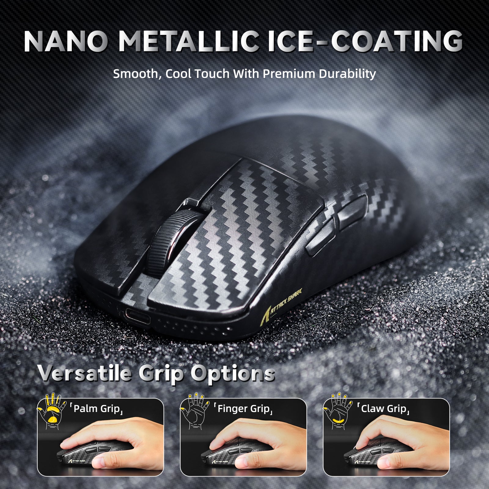 Souris de jeu sans fil ATTACK SHARK R11 ULTRA en fibre de carbone 8K PAW3950MAX avec câble LED Ultra C06