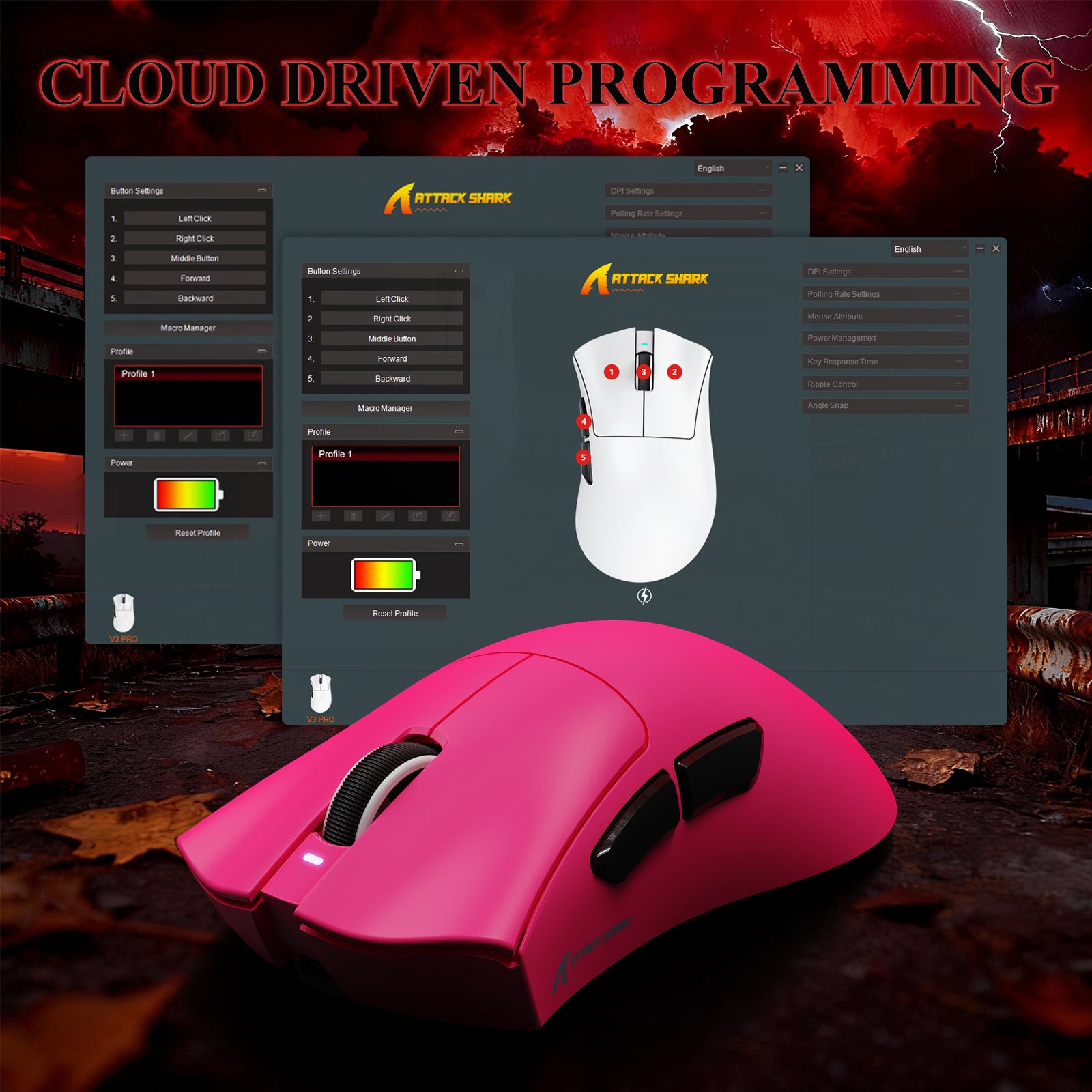 Souris de jeu tri-mode ultra-légère ATTACK SHARK V3PRO avec station de charge