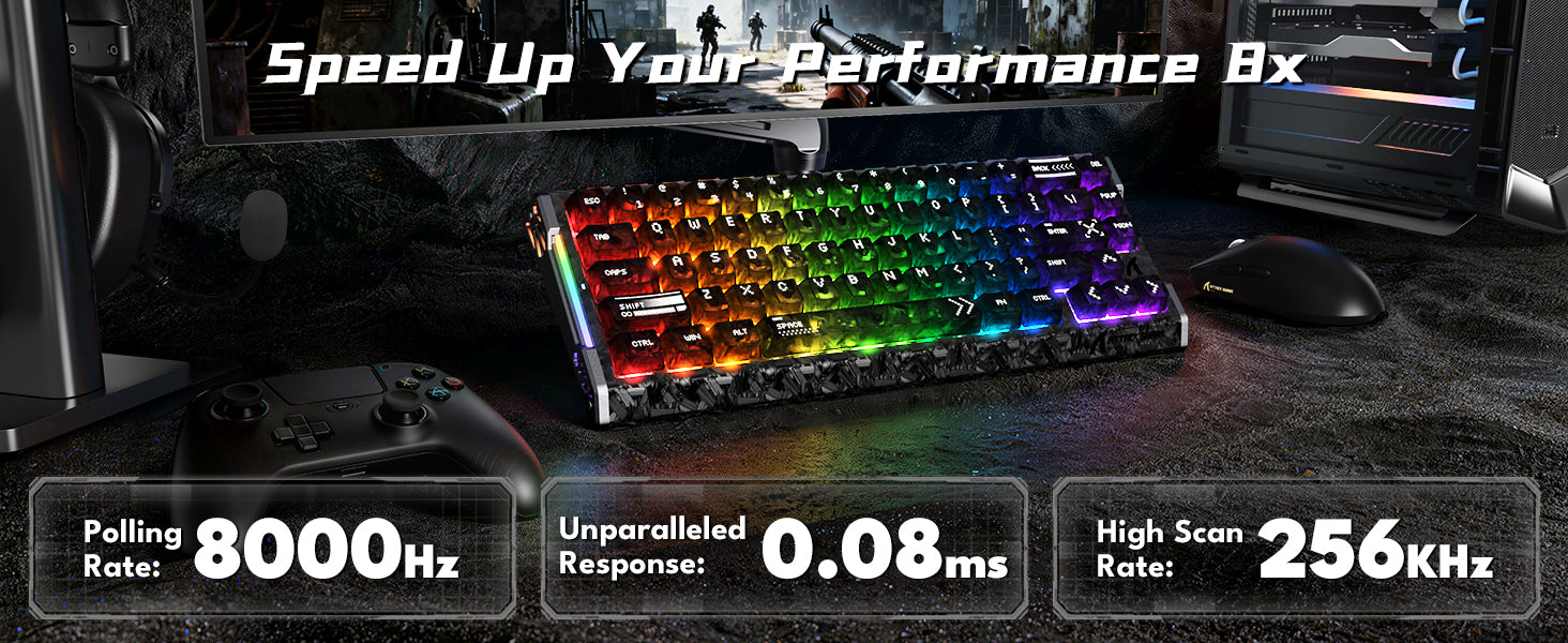 Clavier filaire à déclenchement rapide en fibre de carbone ATTACK SHARK R68 HE avec interrupteur magnétique et câble RGB en spirale C01 Ultra