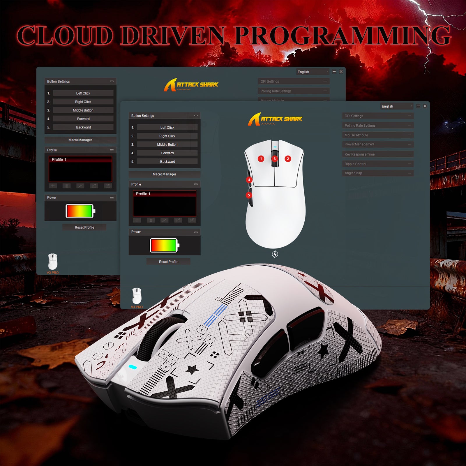 Souris de jeu tri-mode ultra-légère ATTACK SHARK V3PRO avec station de charge
