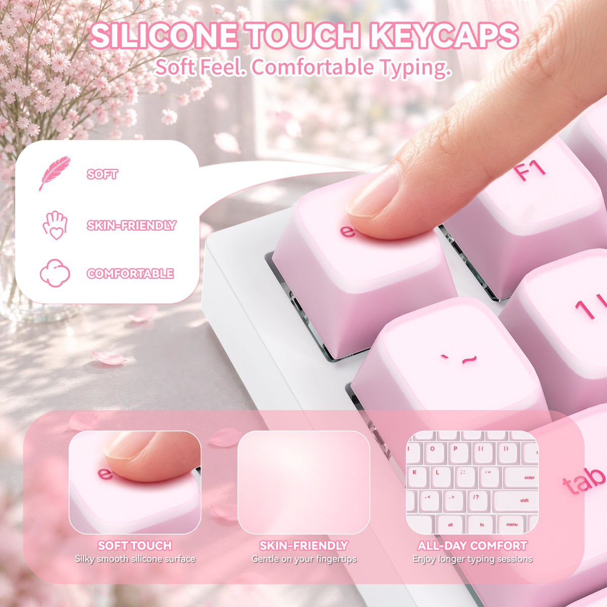 ATTACK SHARK SK01 Ensemble de 113 touches avec capuchons en silicone, profil Cherry, ANSI, rose